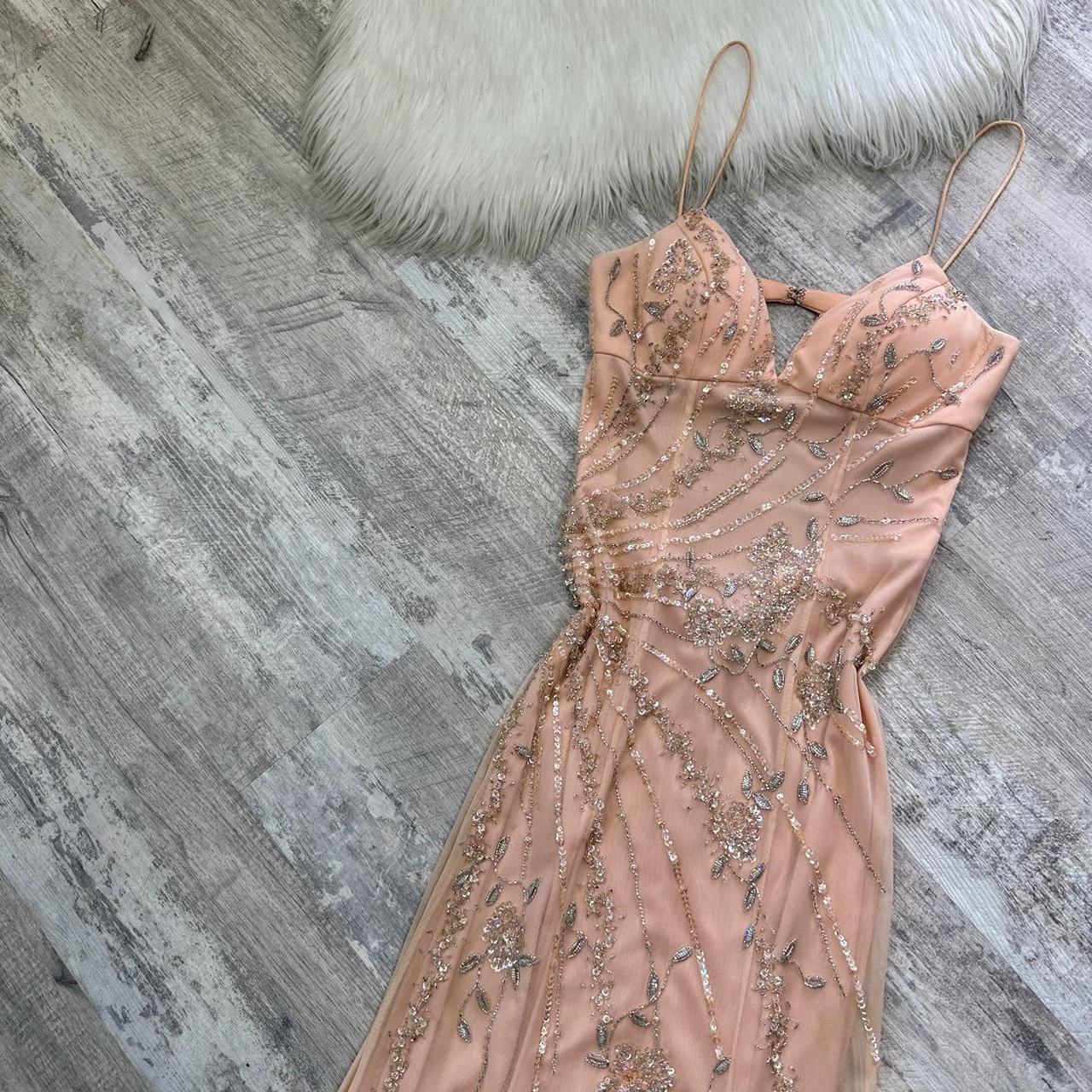 Hübsches Vintage Pfirsich Creme Zarte Silber Floral Pailletten Perlen Langes Chiffon Ballkleid Abendkleid Abschlussballkleid Geburtstagsparty Kleid gh3809