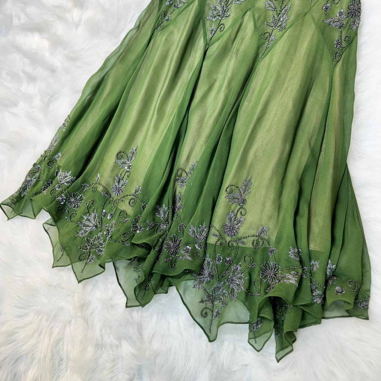 Robe longue en mousseline de soie, élégante et exquise, verte, vintage, brodée de fleurs, à bretelles, robe de soirée, robe de bal, gh3720