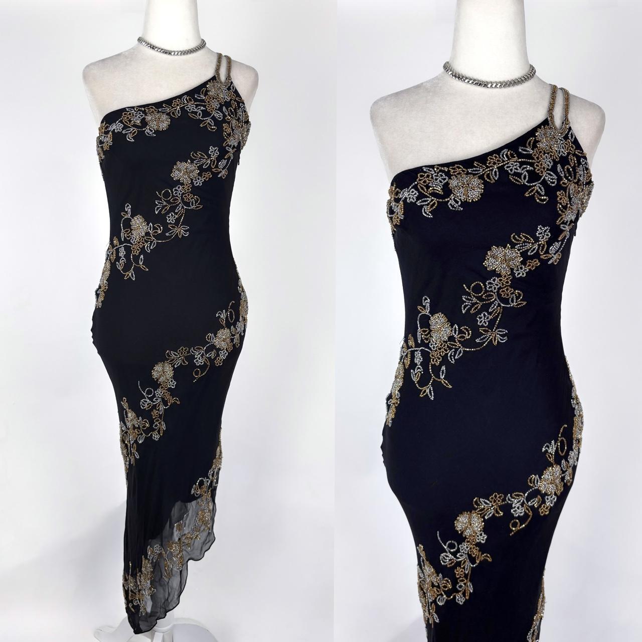 Black Gold Vintage Fashion Elegant Delicate Silver Floral Beads Long Chiffon Tulle Ball Gown Evening Dress Party Dress Prom Dress Hem Asymmetric gh3721