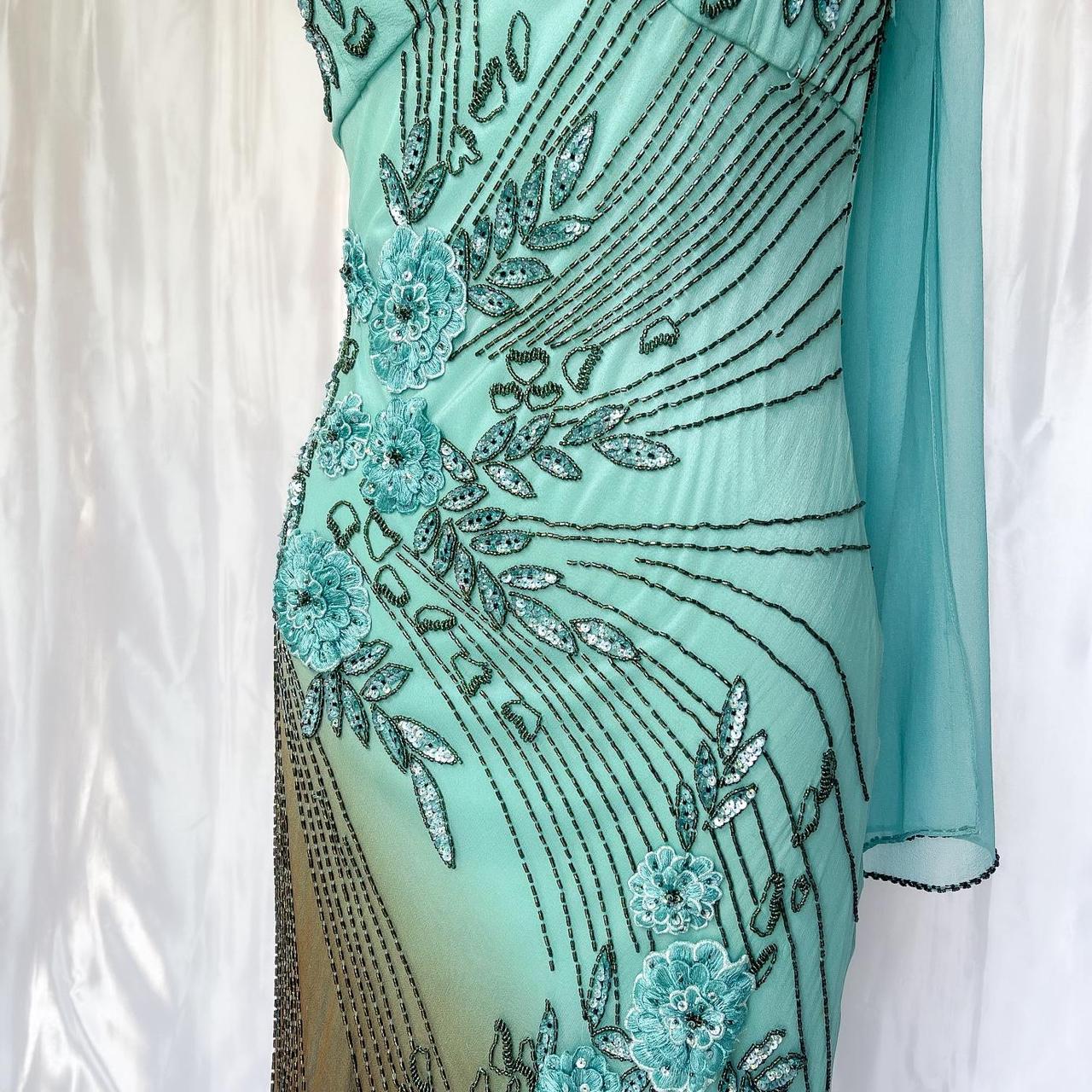 Girlhomeshops - Robe de soirée longue en mousseline de soie, magnifique et exquise, à fleurs et perles, bleue, gh5093
