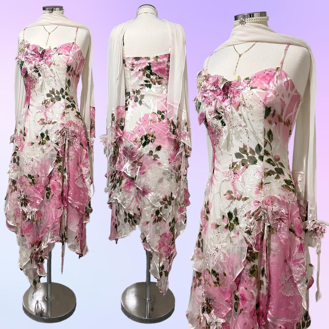 Rosa Wunderschönes leichtes zartes florales Spaghettiträger langes Chiffon Ballkleid Abendkleid Partykleid gh3337