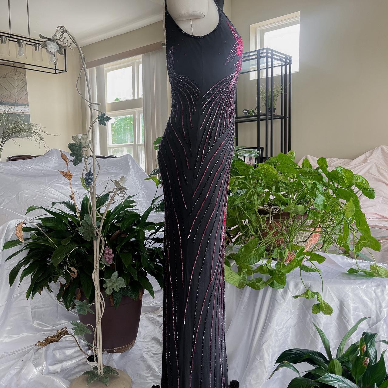 girlhomeshops--90s Retro Black And Red Floral Unique Exquisite Hand-Beaded Chiffon Long Prom Dress gh5594