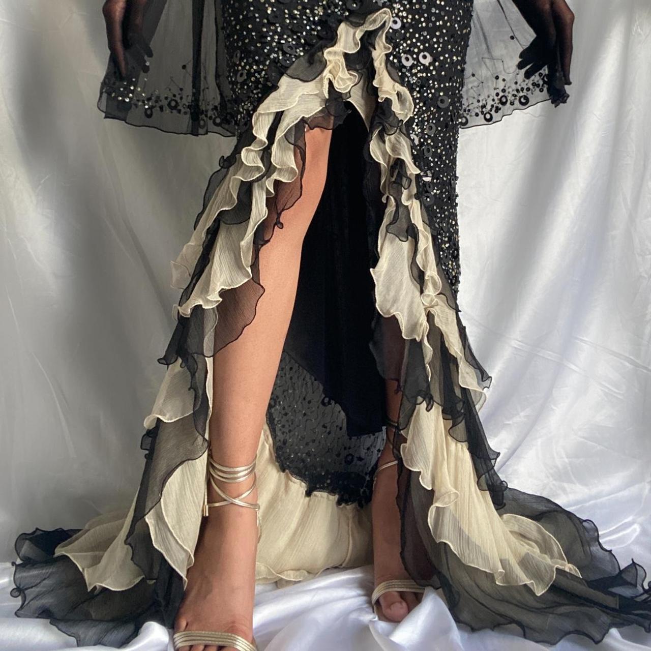 Black Sparkly Elegant Ruffled Tulle Long Sequin Ball Gown Prom Dress Evening Gown Party Dress gh3141