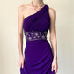 Robe de soirée violette asymétrique à bretelles longues et perles, épaules dénudées, gh4590