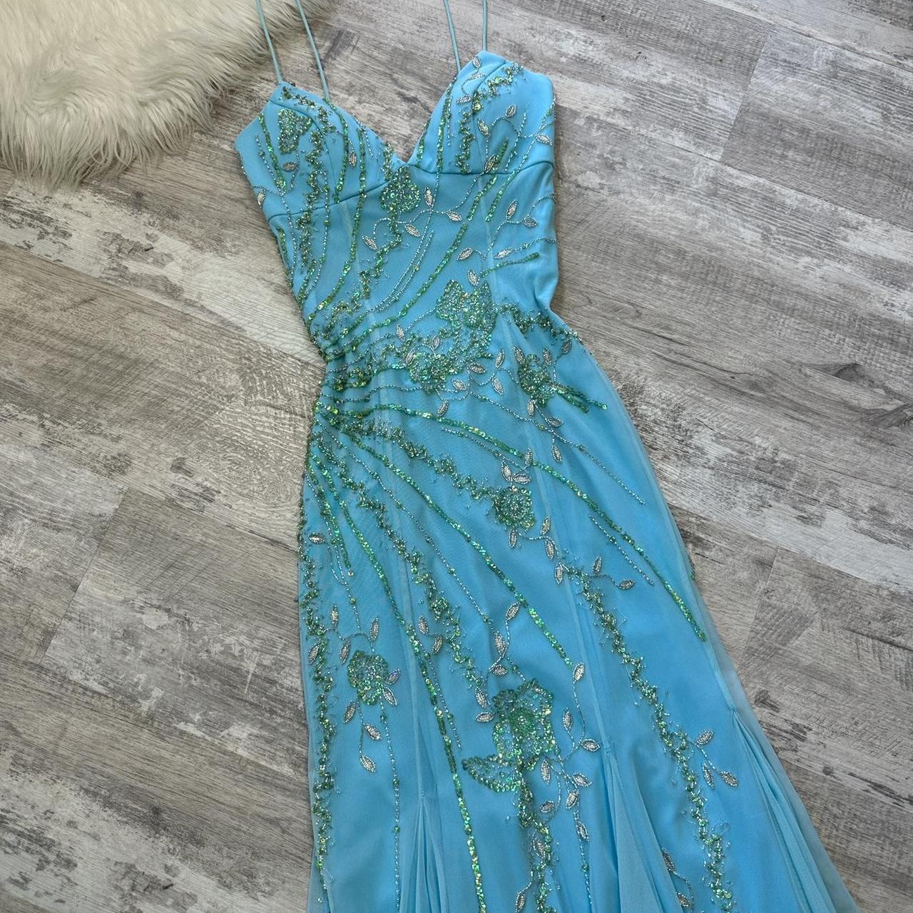 Robe de bal longue rétro bleu clair, superbe et élégante, à paillettes, dos nu, robe de soirée féerique Y2K, robe de soirée gh4517