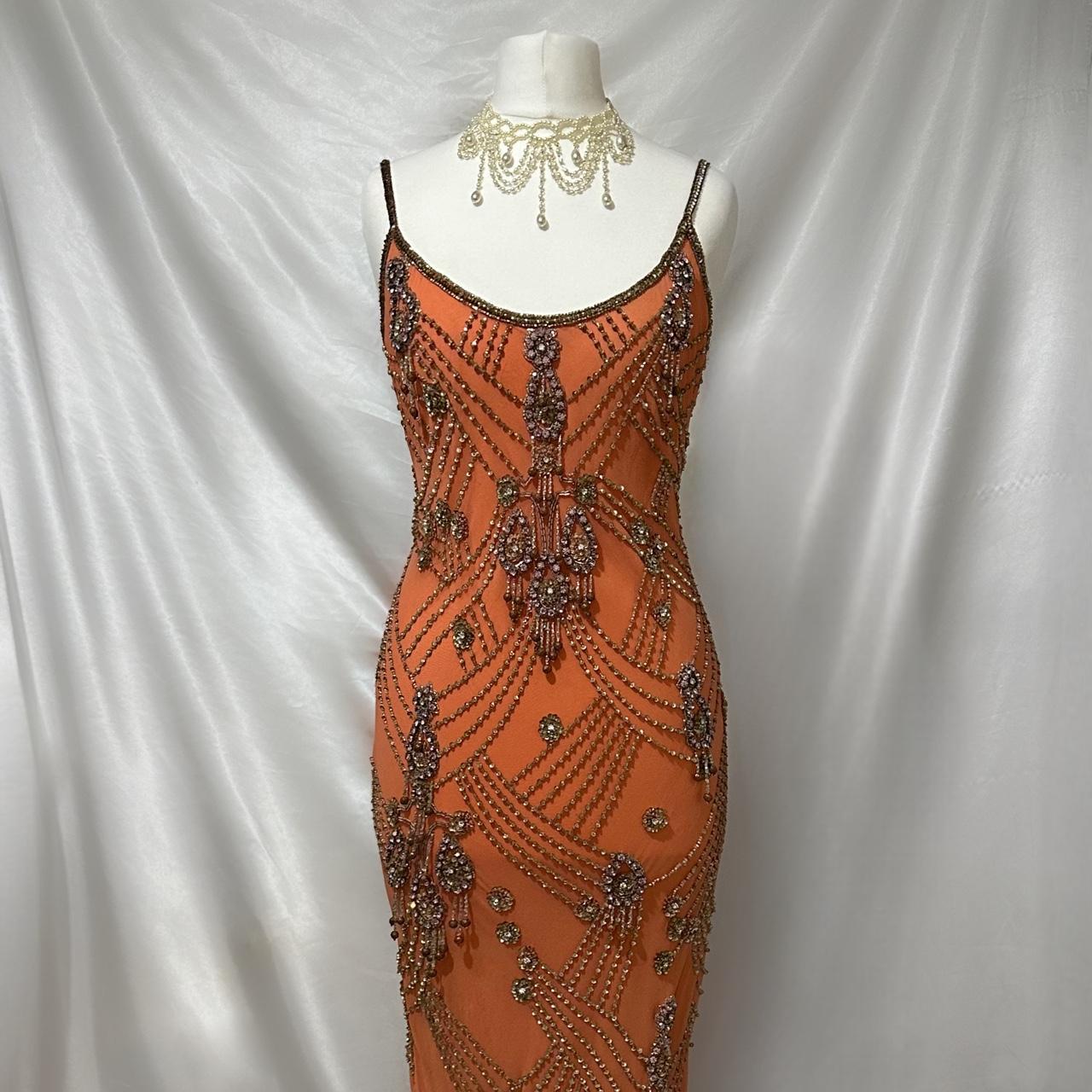 Robe de soirée longue en mousseline de soie, élégante et exquise, ornée de perles, style fantaisie, orange corail, gh3747