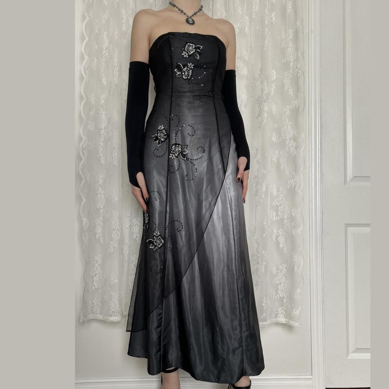 Black Vintage Fashion Gradient Exquisite Floral Beading Long Tulle prom dress Evening Gown Party Dress gh3602