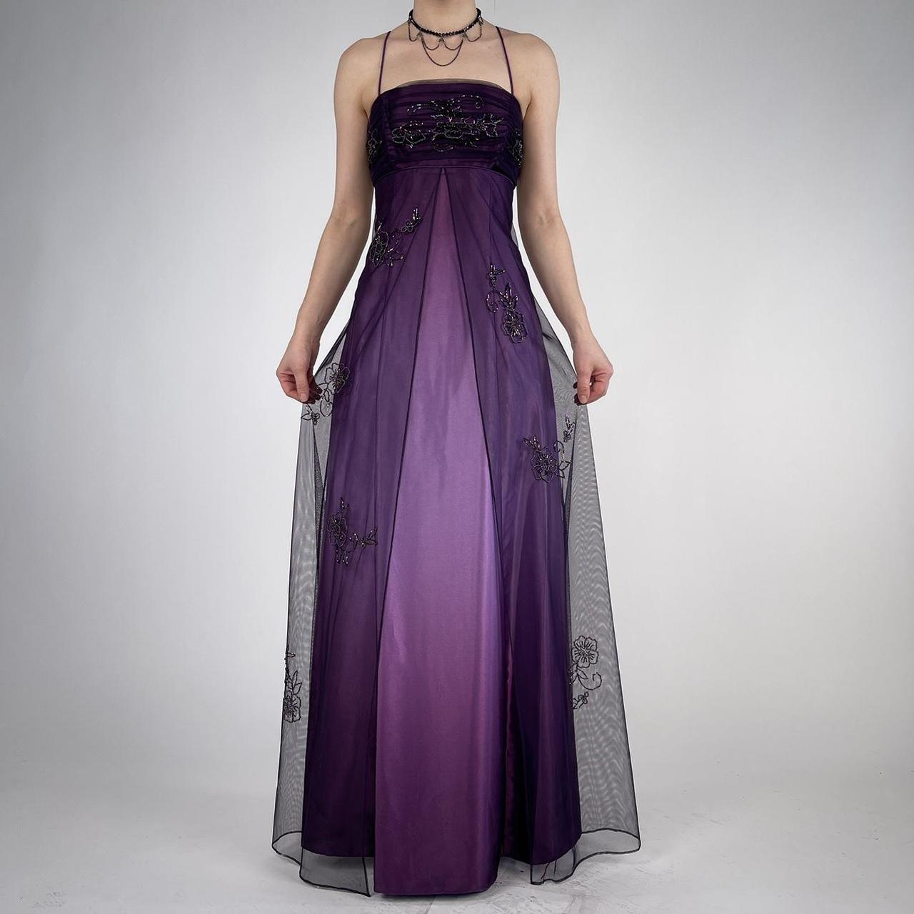 Purple Elegant Beautiful Exquisite Floral Beading Vintage A-Line Spaghetti Strap Long Satin Tulle Ball Gown Evening Dress Birthday Party Dress Prom Dress gh3909