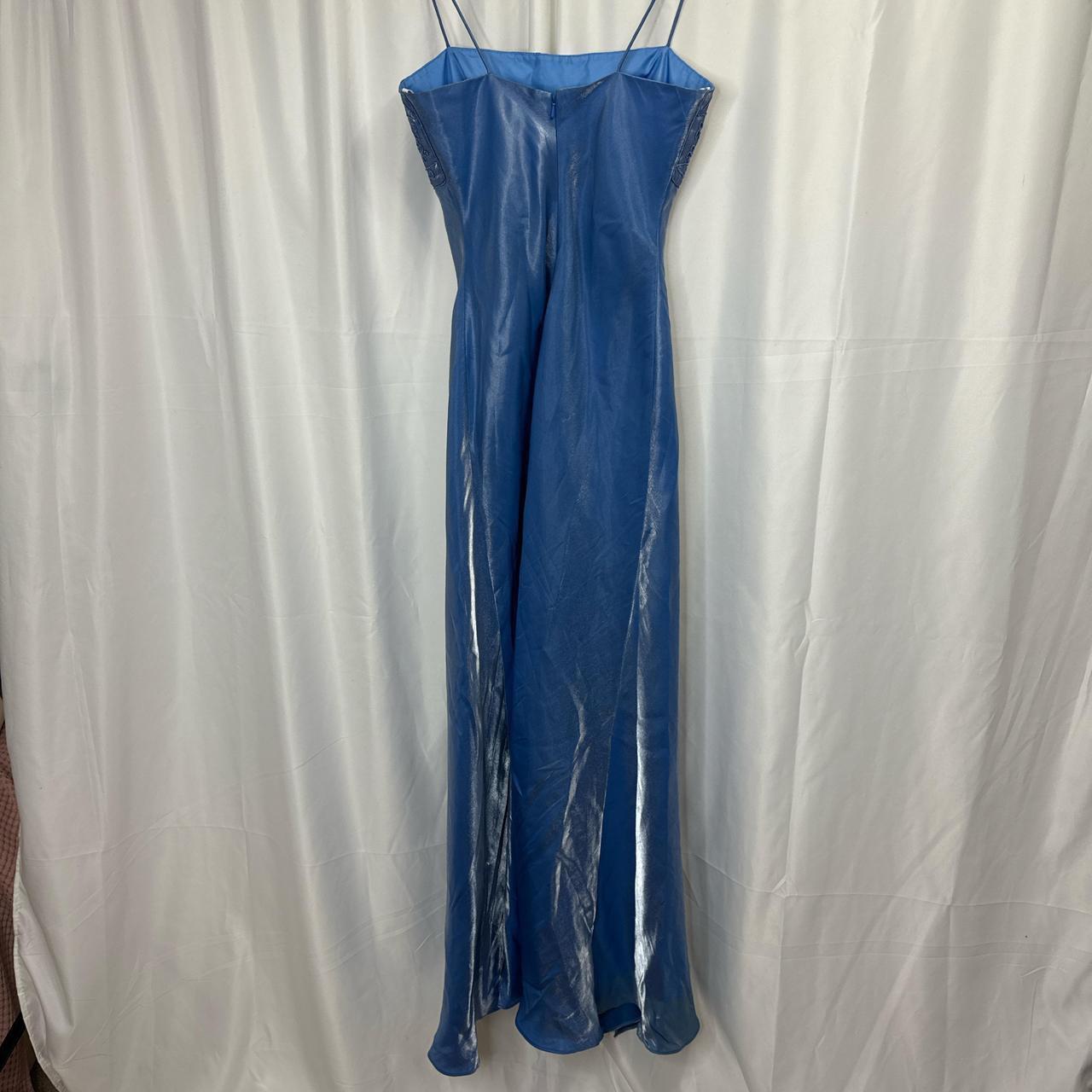 Robe de soirée longue en satin et tulle, bleu, style vintage, avec fines bretelles et perles, robe de bal, gh3893