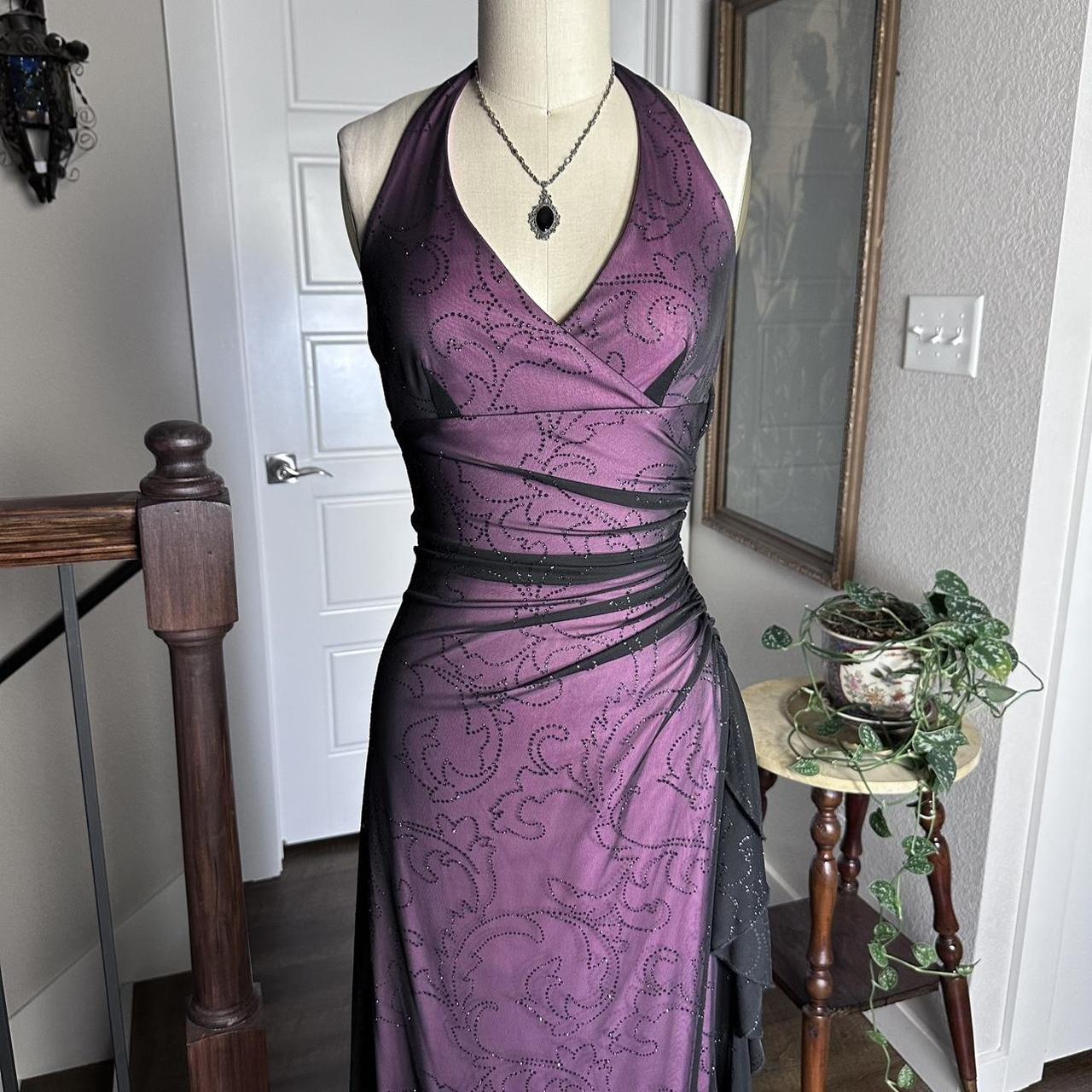 Purple Vintage Fashion Elegant Exquisite Floral Beading Long Black Tulle Ruffle Spaghetti Strap Ball Gown Evening Dress Party Dress Prom Dress gh3678