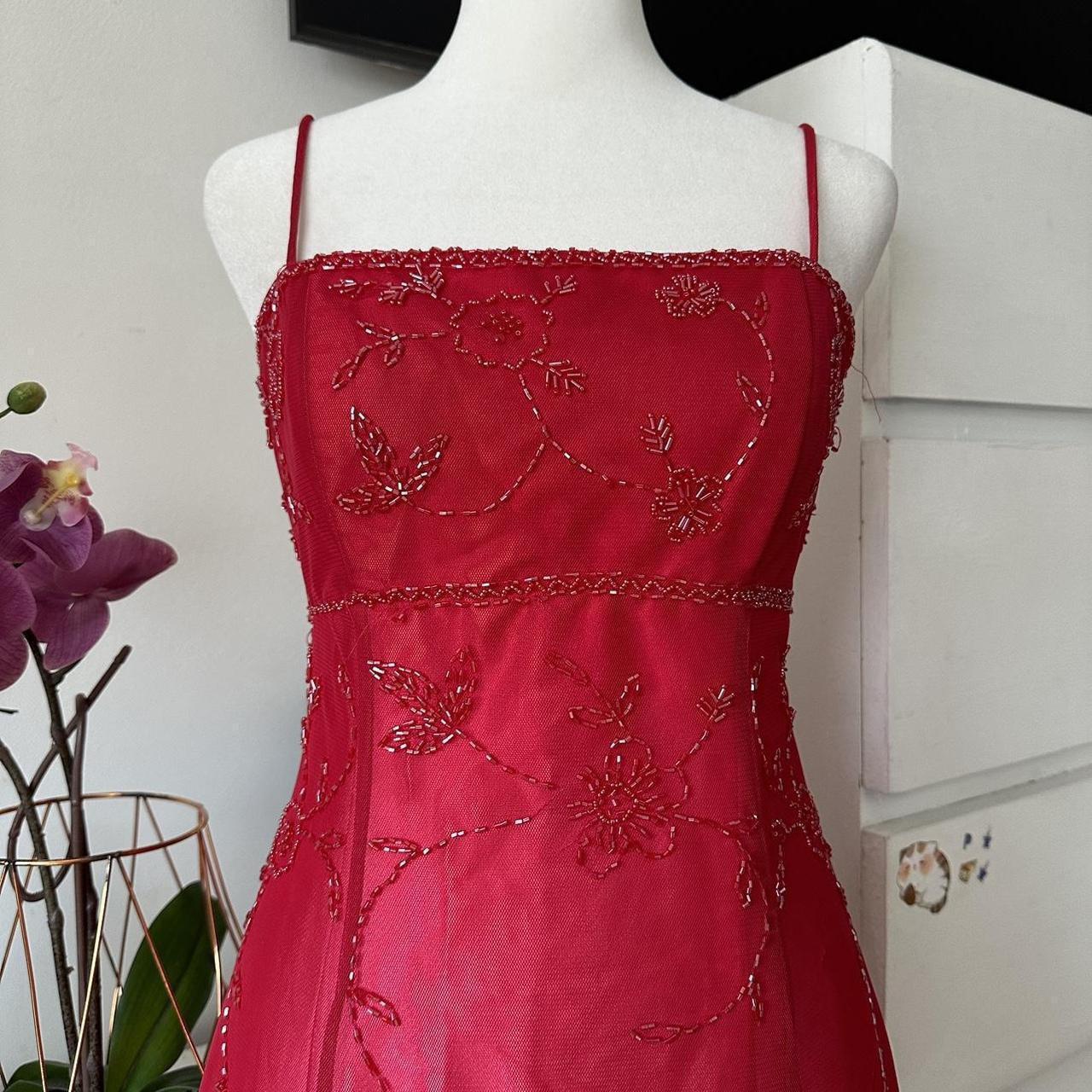 Robe de soirée longue en tulle, élégante et délicate, style rétro, dégradé de rouge et de rose, à fleurs, dos nu, à lacets, à fleurs, pour bal de promo, anniversaire, remise de diplôme, gh3887