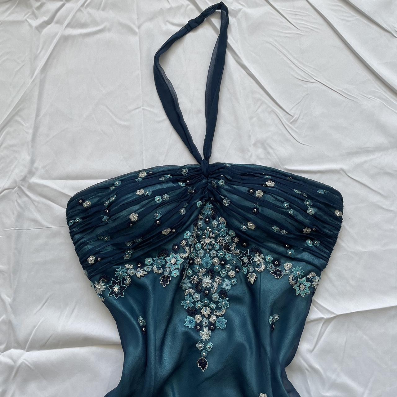 Girlhomeshops-Blue floral beaded short halter chiffon homecoming dress birthday party dress gh5263