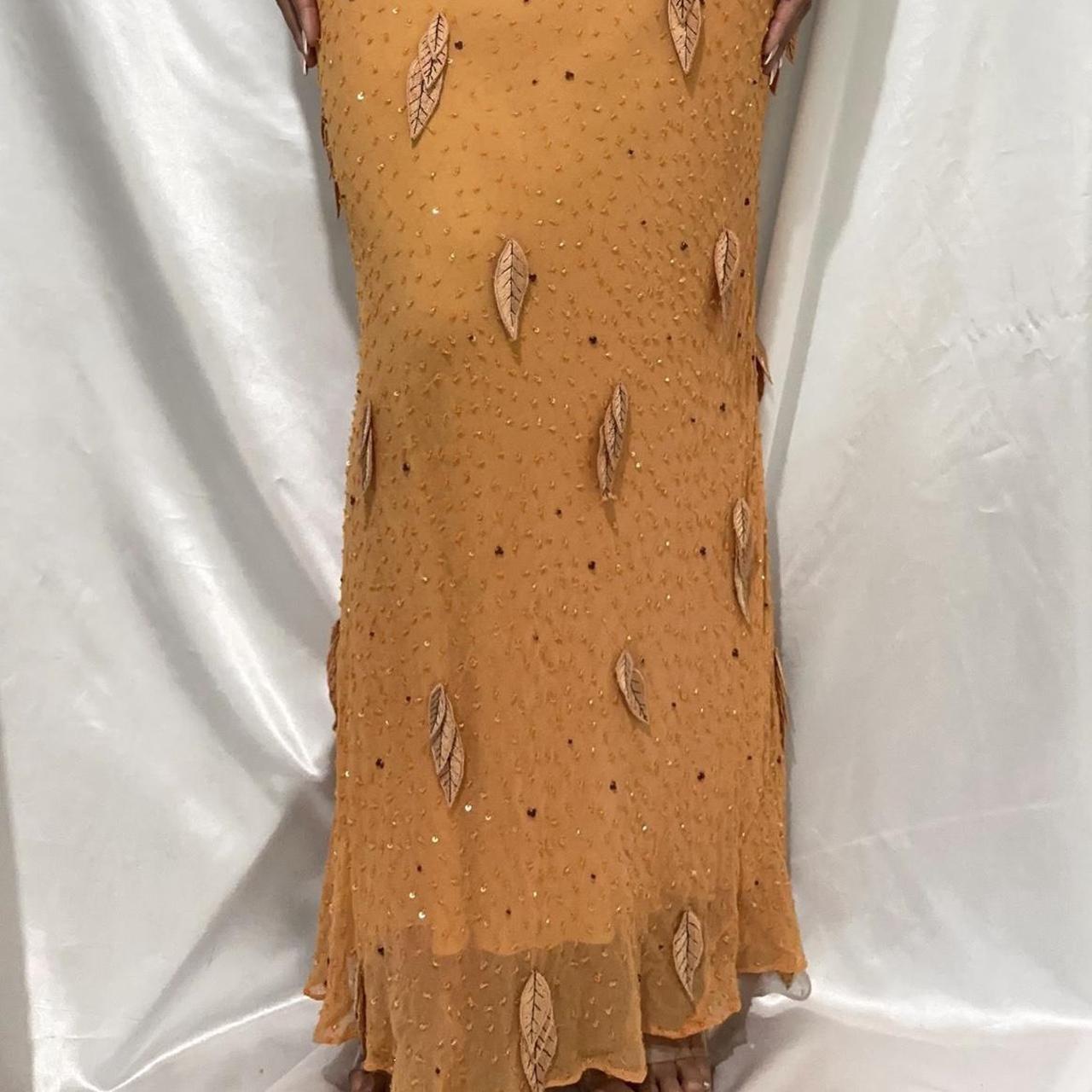 Orange wunderschöne Retro-Mode elegante exquisite Blatt Sicke Spaghetti Strap lange Chiffon Ballkleid Abendkleid Geburtstag Party Kleid Ballkleid gh3642