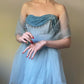 Blue Vintage Elegant Pearl Long Tulle Ball Gown Evening Gown Party Dress gh3306