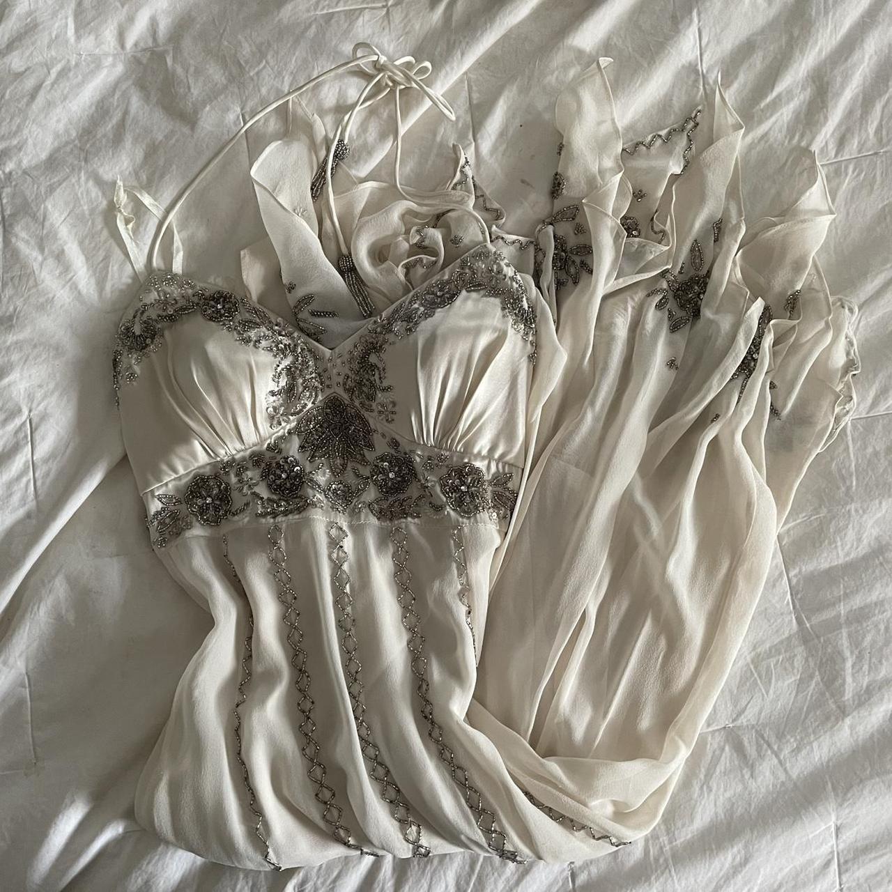 girlhomeshops-White exquisite beaded long chiffon flowing prom dress fairy dress gh5790