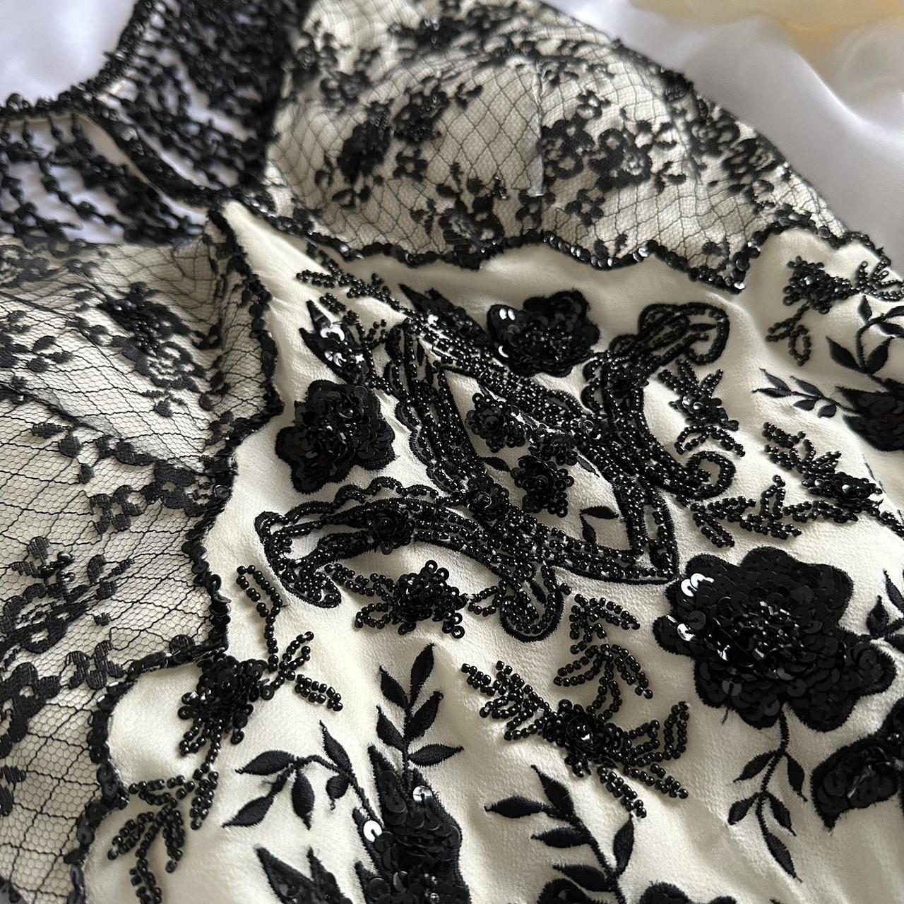 Creme schwarz Vintage-Mode wunderschöne exquisite Perlen Spitze glänzend elegante lange Ballkleid Abendkleid Geburtstag Party Kleid Ballkleid gh3648