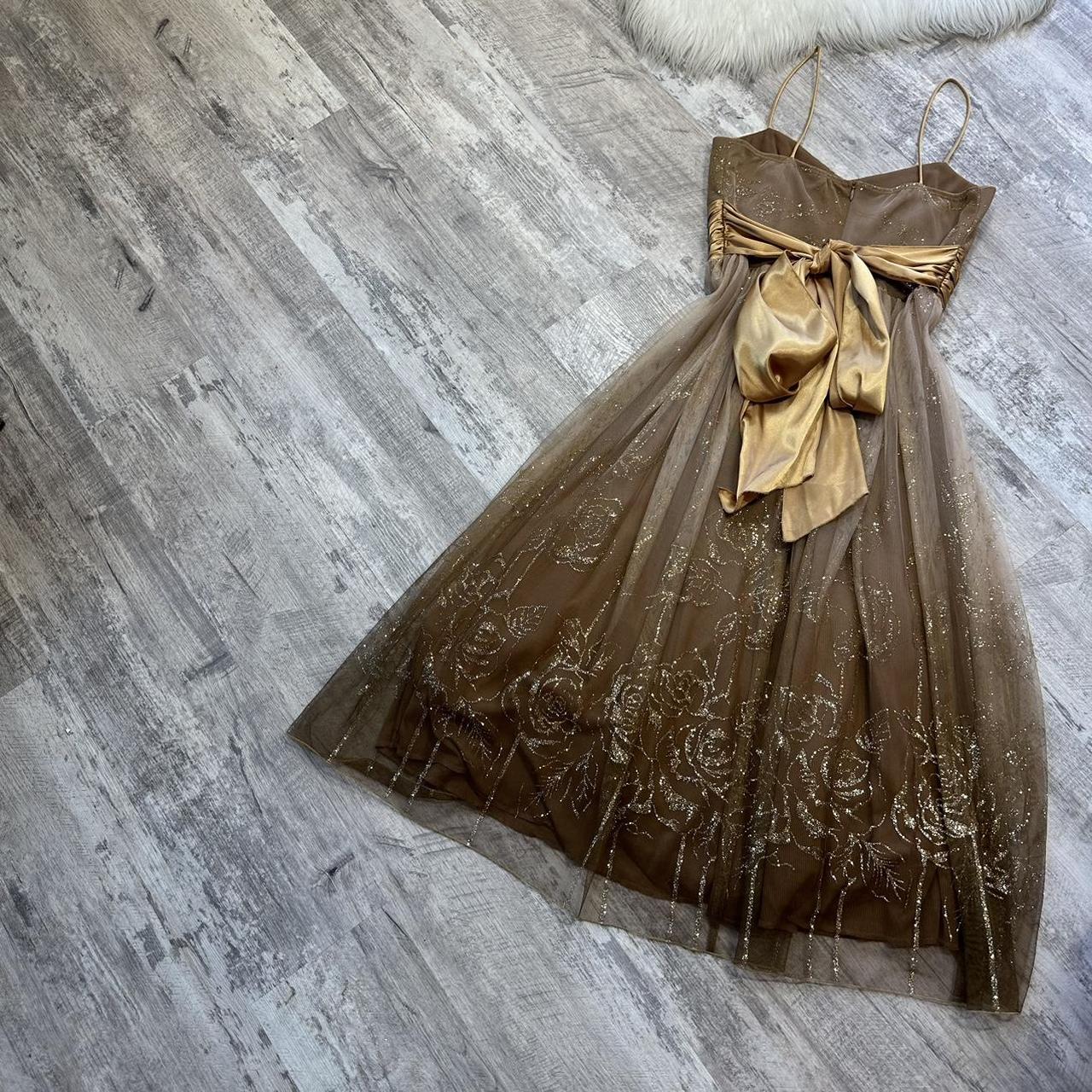 Robe de soirée courte en tulle à paillettes dorées, jolie robe de bal, robe d'anniversaire, marron, gh4314