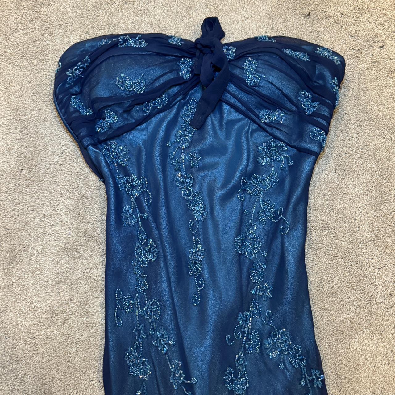 Blue Gorgeous Flowing Retro Beautiful Elegant Delicate Floral Beaded Long Chiffon Ball Gown Evening Gown Party Dress Prom Dress gh3904