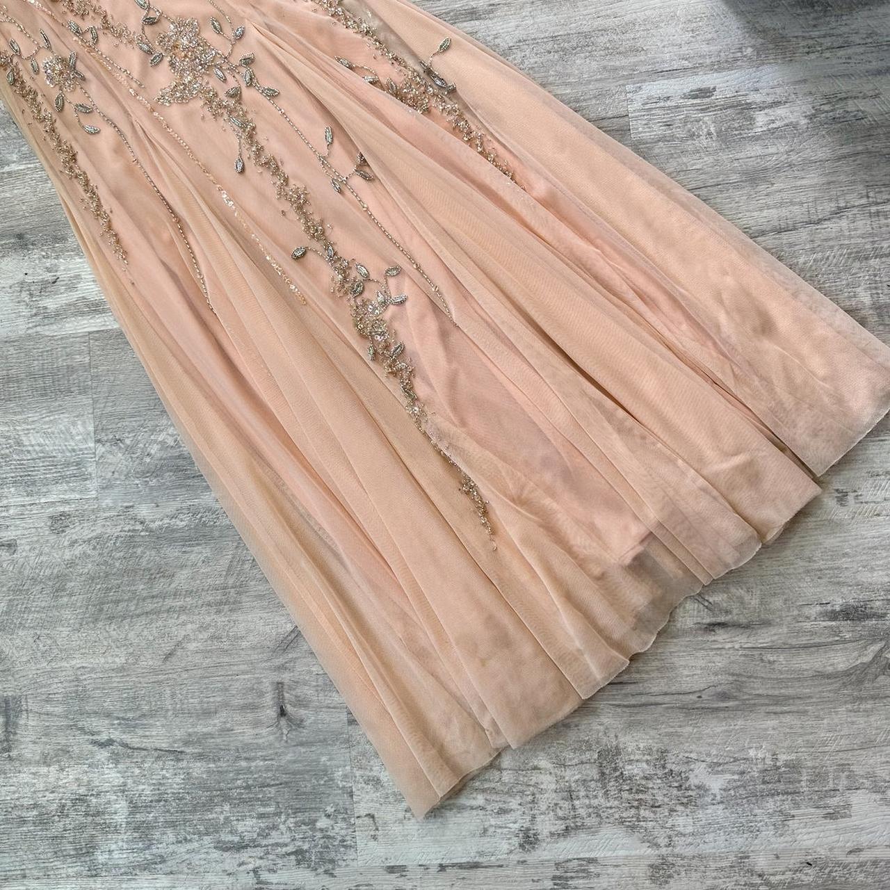 Hübsches Vintage Pfirsich Creme Zarte Silber Floral Pailletten Perlen Langes Chiffon Ballkleid Abendkleid Abschlussballkleid Geburtstagsparty Kleid gh3809