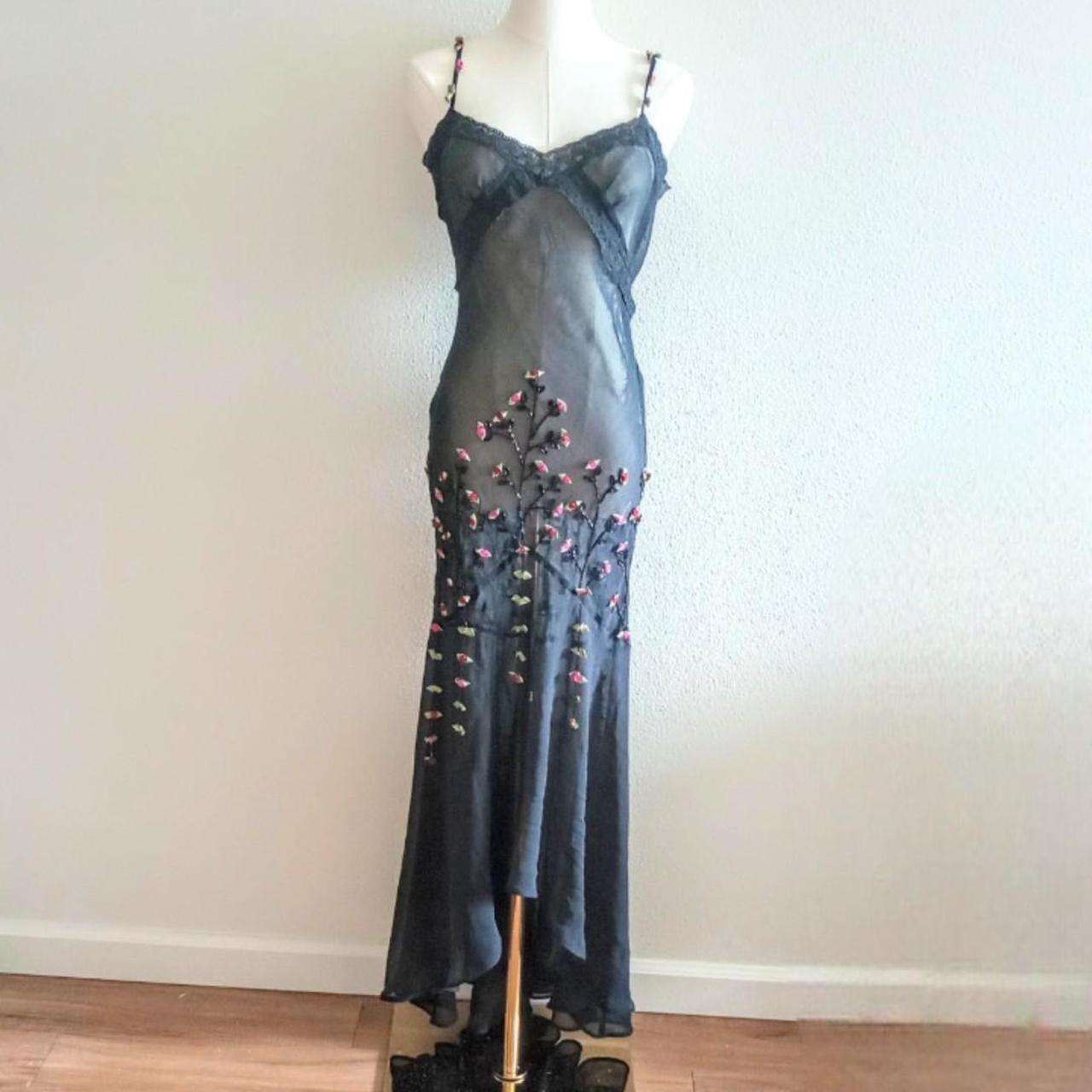 Robe de soirée en mousseline de soie, élégante, noire, rose, délicate, florale, perles, bretelles spaghetti, robe de bal, robe de soirée, gh3568