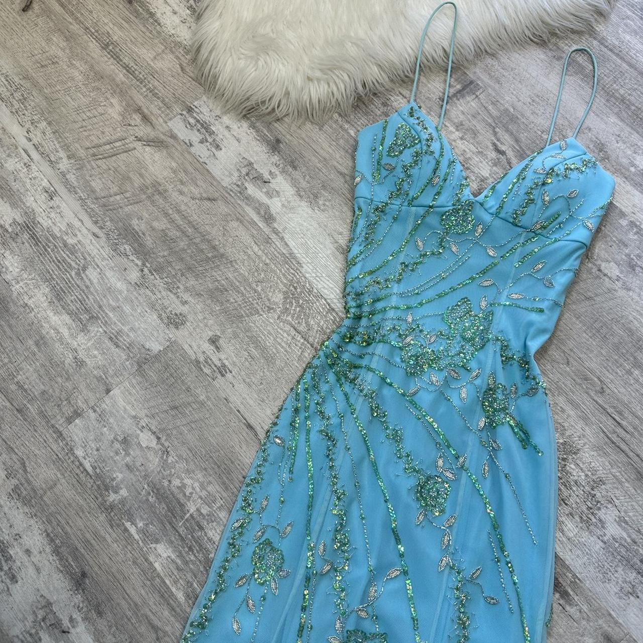 Robe de bal longue rétro bleu clair, superbe et élégante, à paillettes, dos nu, robe de soirée féerique Y2K, robe de soirée gh4517