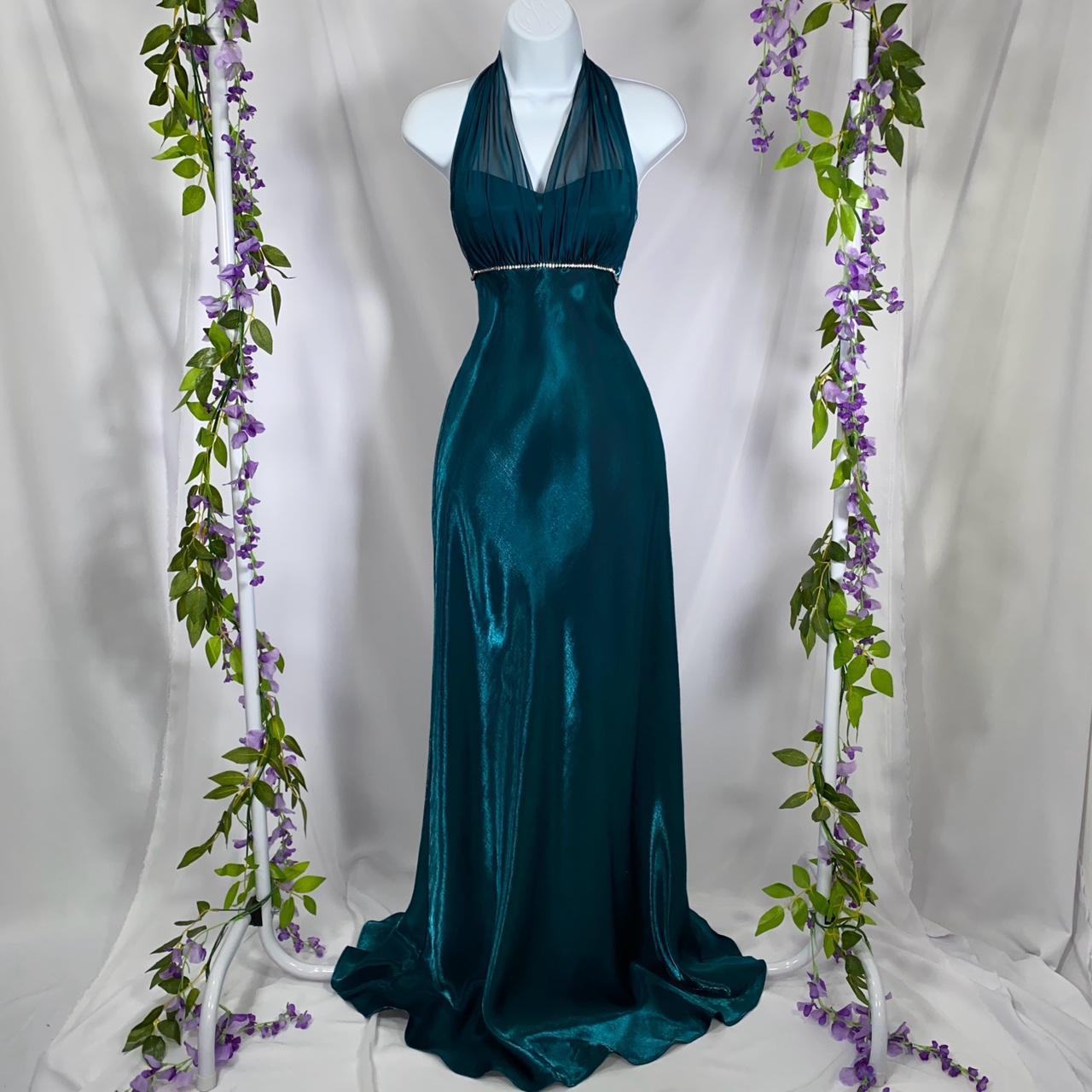 Robe de soirée élégante en satin vert à col en V et dos nu, à lacets, longue, longueur au sol, gh3581