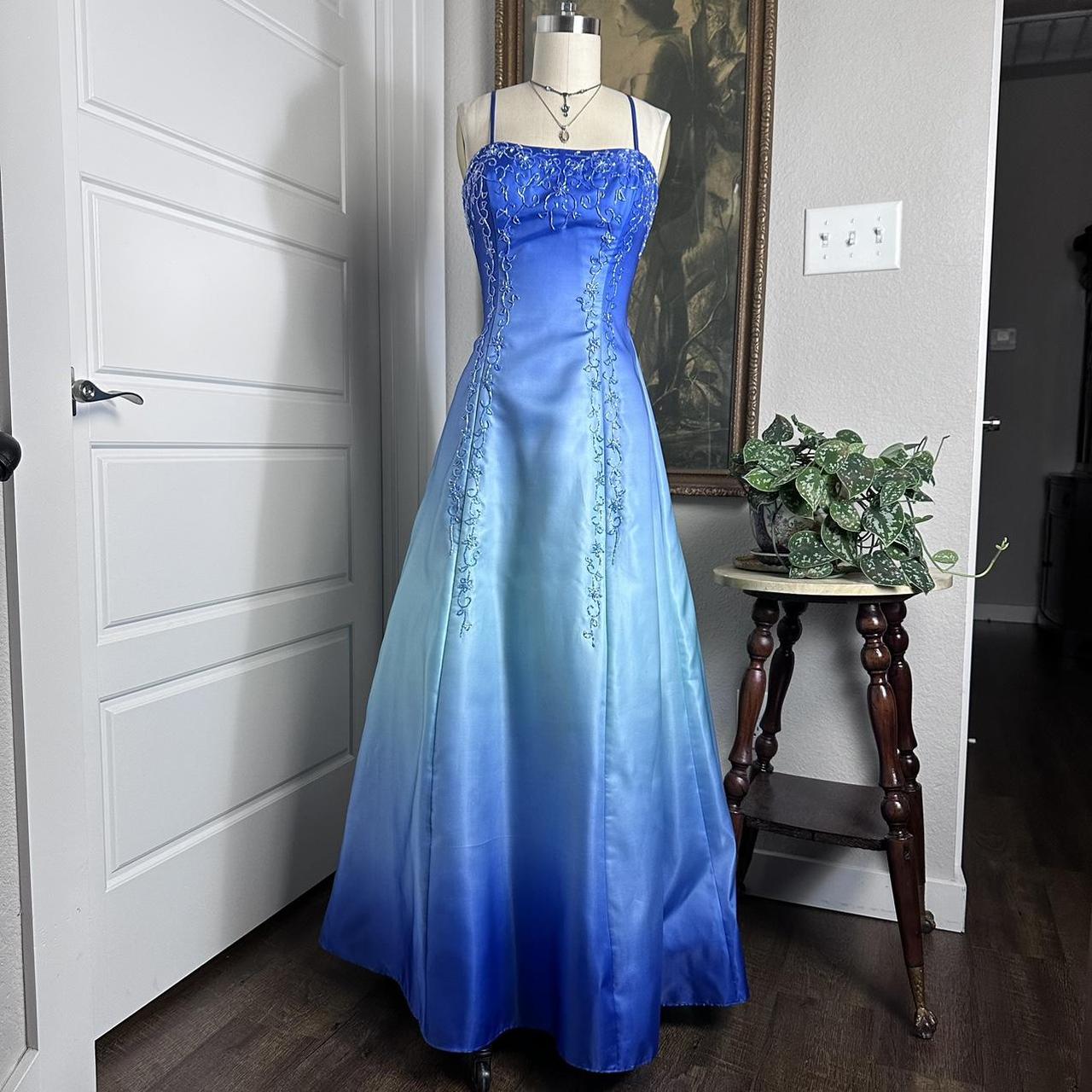 Blau Hellblau Mode Farbverlauf Vintage Elegant Exquisite Perlen Lange Formale Ballkleid Abendkleid Partykleid gh3689