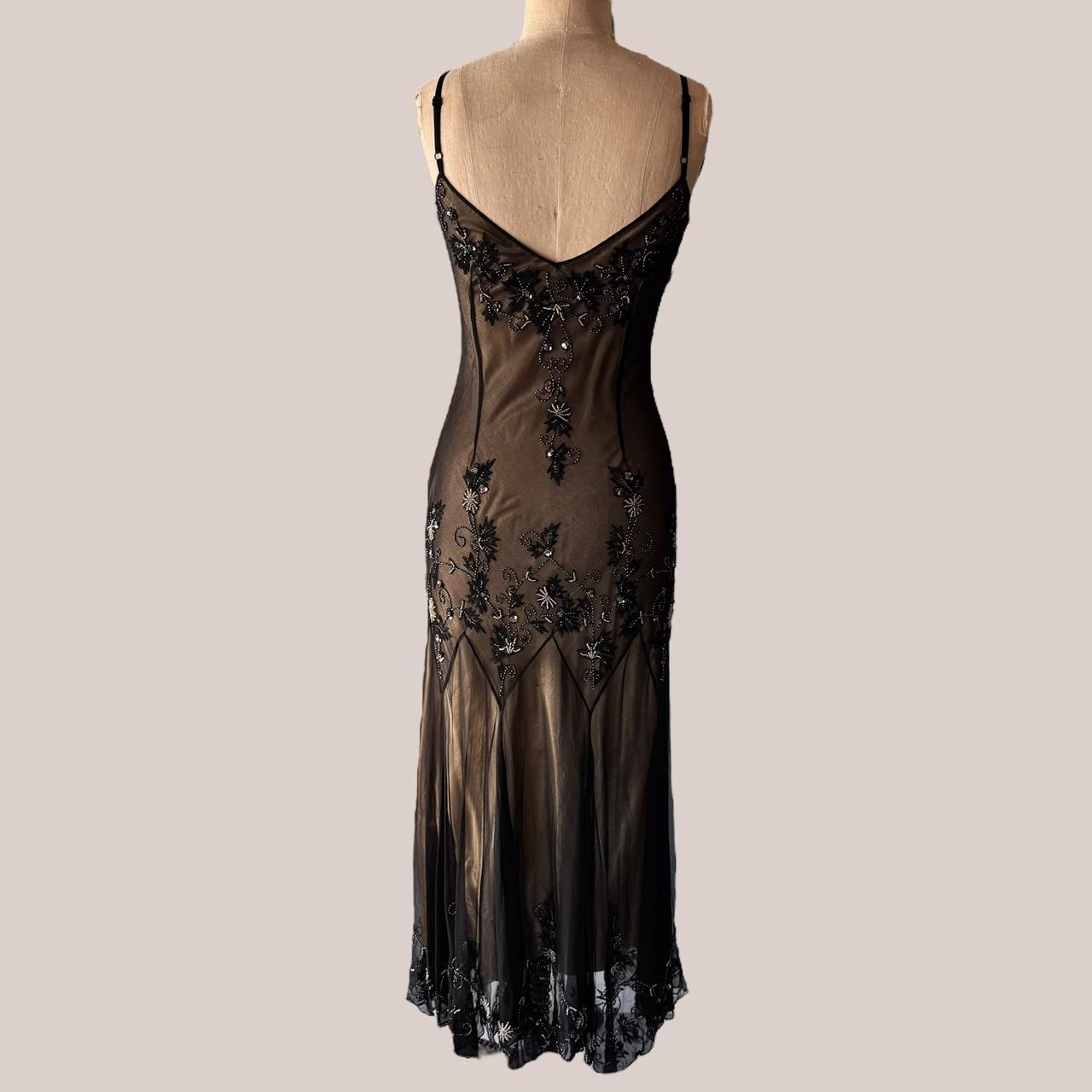 Robe de soirée longue en mousseline de soie, élégante et raffinée, style rétro, marron et noir, avec perles, gh3897