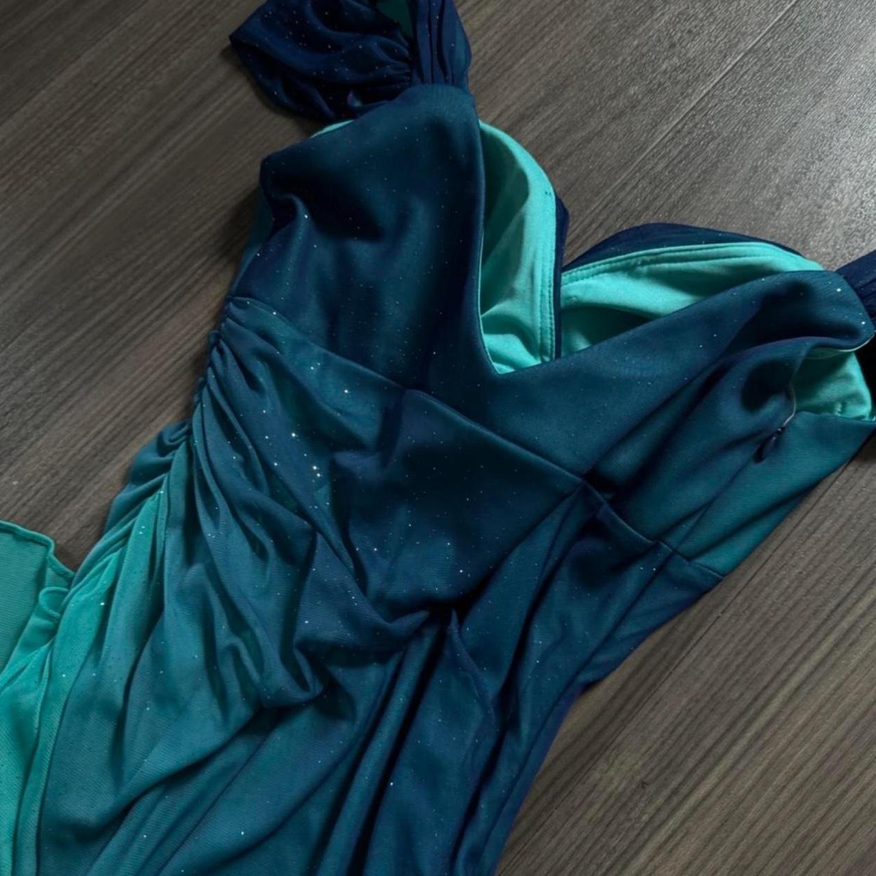 Blue shiny fashion gradient elegant spaghetti straps long chiffon elegant ball gown evening dress party dress gh3492