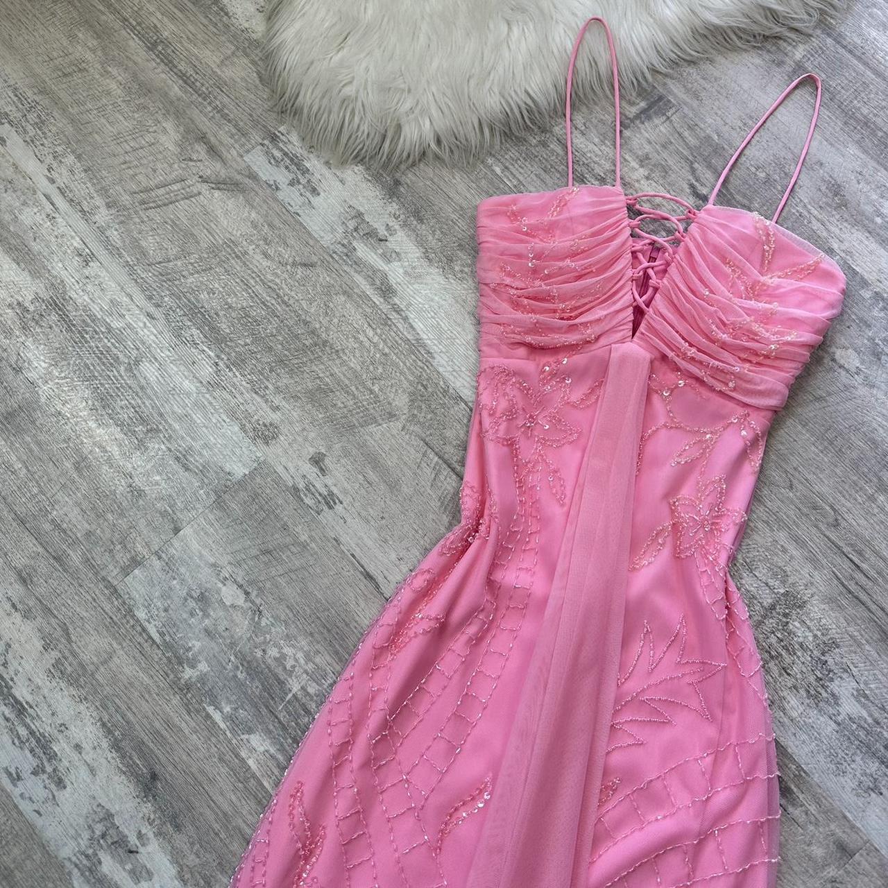 Jolie robe longue fluide à paillettes irisées rose pâle, robe de bal vintage à paillettes, robe Y2K, robe de fée, robe Barbie, robe de retour, robe d'invité de mariage des années 2000 gh4514