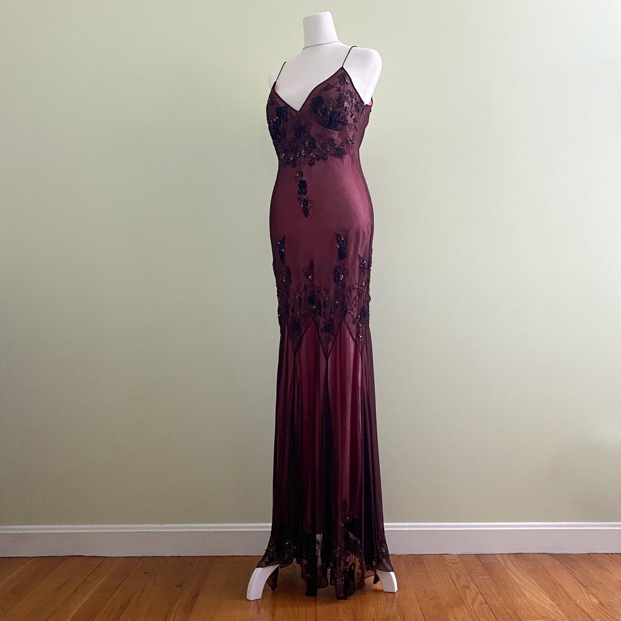 Robe de soirée longue en mousseline de soie rouge foncé, élégante, charmante et exquise, avec perles, gh3552