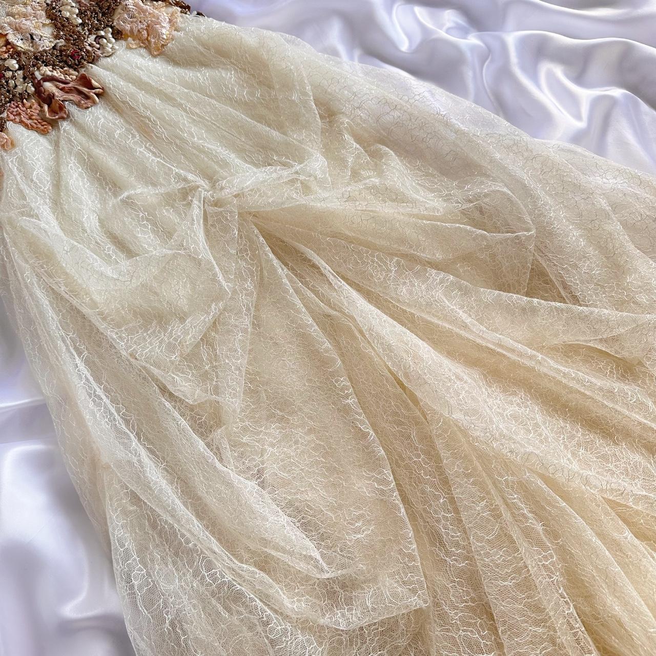 Robe de bal longue en tulle perlé en dentelle florale exquise blanc cassé, robe de soirée, robe de demoiselle d'honneur gh3531