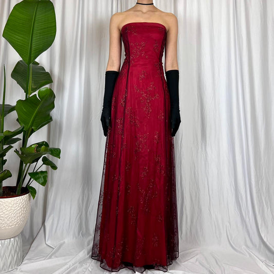Red and black shiny fashion retro elegant exquisite floral corset long chiffon tulle ball gown evening dress party dress prom dress gh3713
