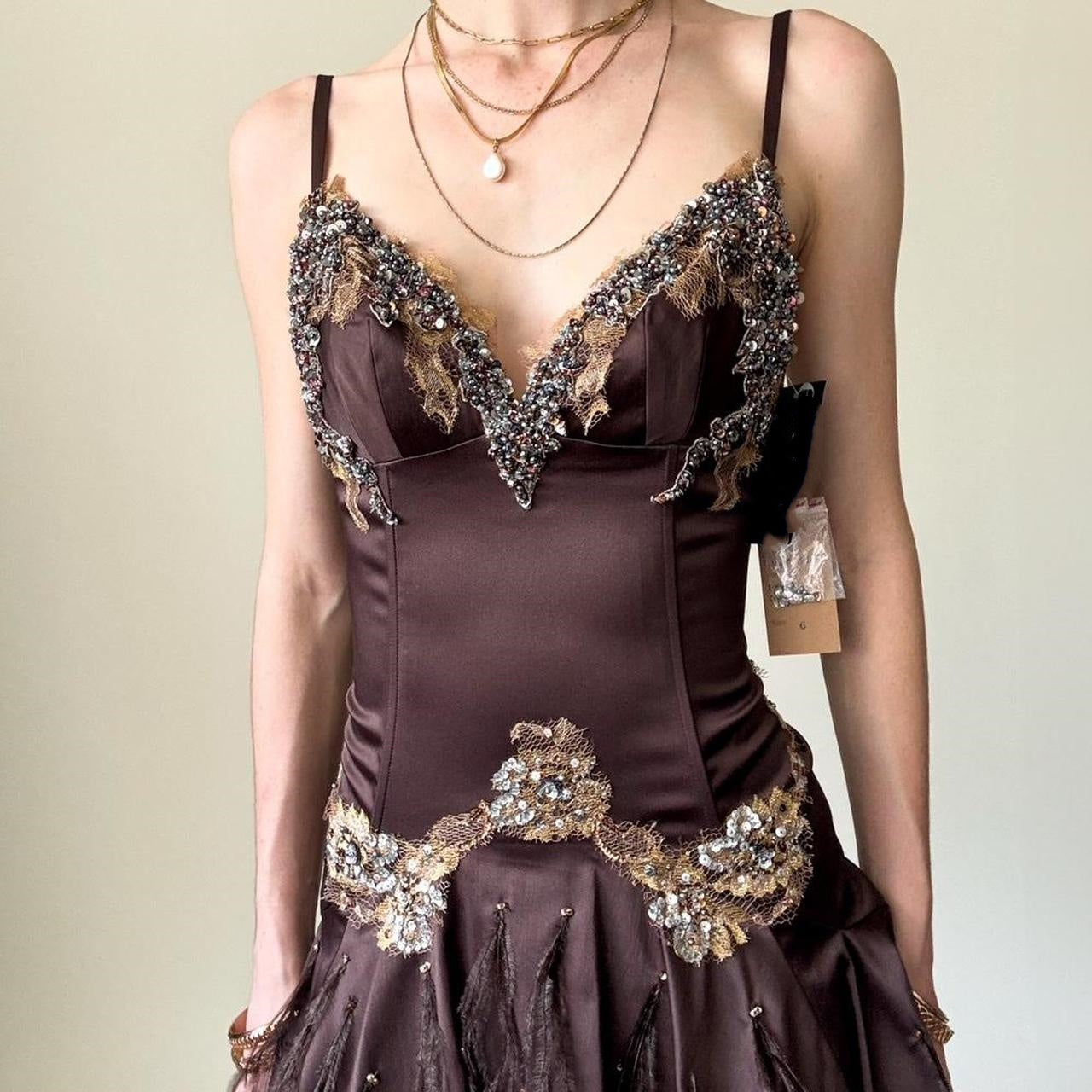Girlhomeshops-Brown Beaded Floral Short Satin Homecoming Dress Birthday Party Dress gh5085