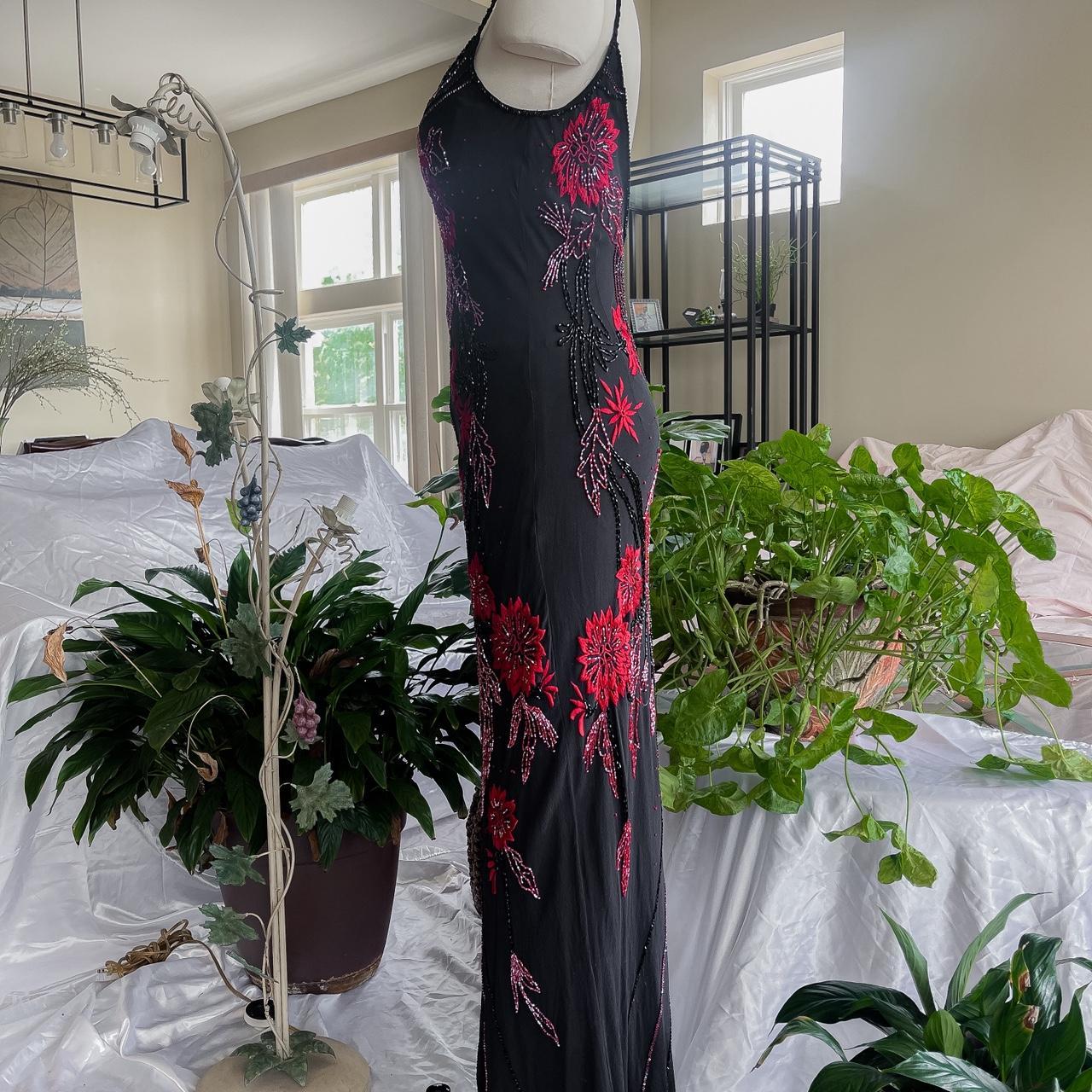 girlhomeshops--90s Retro Black And Red Floral Unique Exquisite Hand-Beaded Chiffon Long Prom Dress gh5594