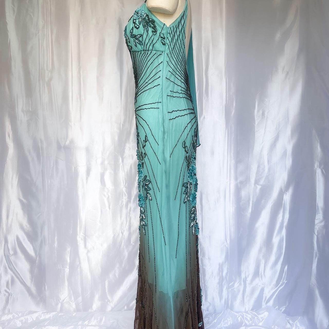 Girlhomeshops - Robe de soirée longue en mousseline de soie, magnifique et exquise, à fleurs et perles, bleue, gh5093