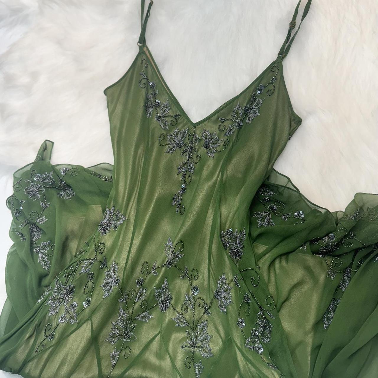 Robe longue en mousseline de soie, élégante et exquise, verte, vintage, brodée de fleurs, à bretelles, robe de soirée, robe de bal, gh3720