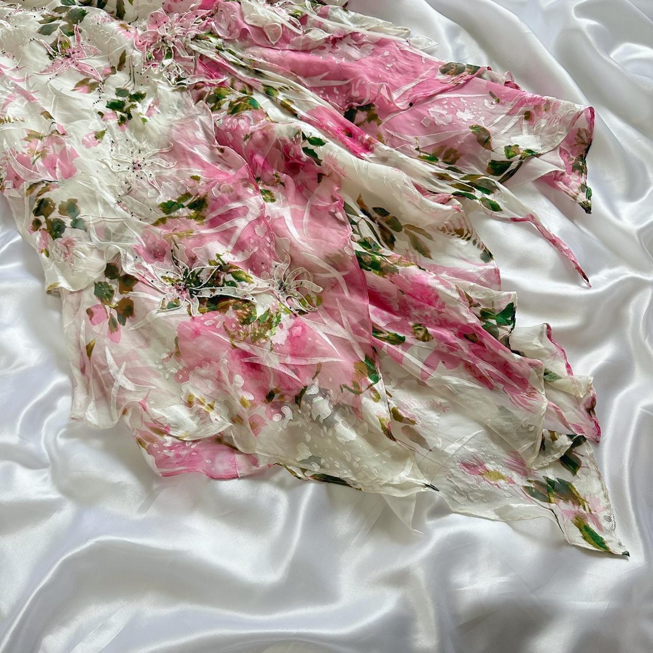 Rosa Wunderschönes leichtes zartes florales Spaghettiträger langes Chiffon Ballkleid Abendkleid Partykleid gh3337