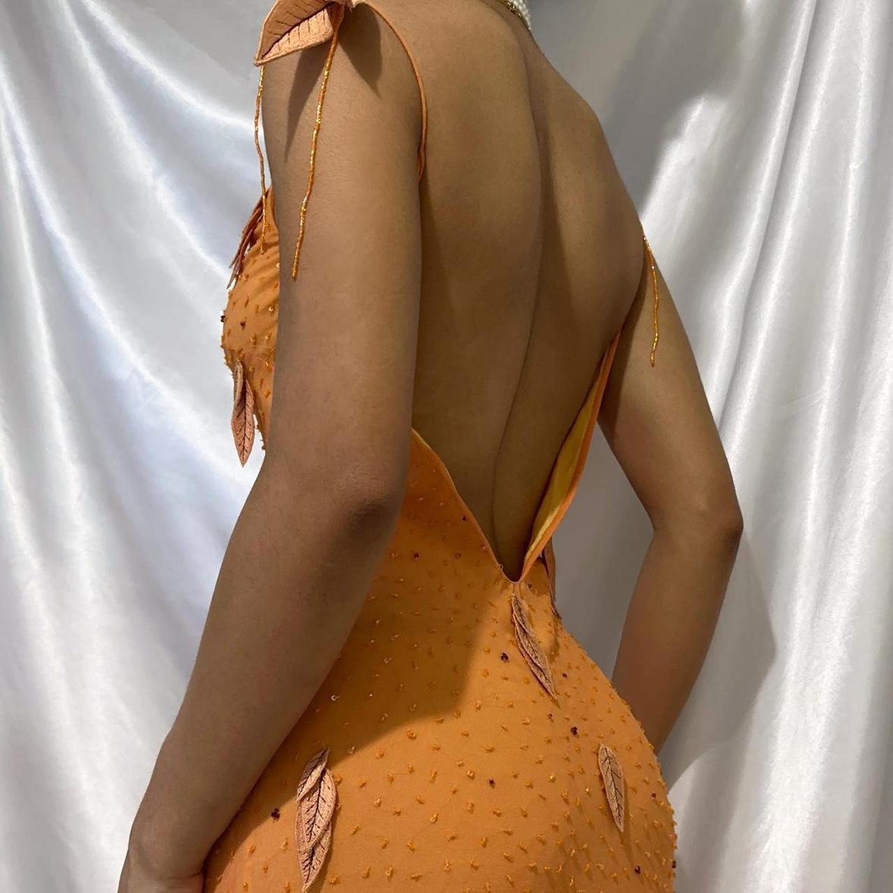 Orange wunderschöne Retro-Mode elegante exquisite Blatt Sicke Spaghetti Strap lange Chiffon Ballkleid Abendkleid Geburtstag Party Kleid Ballkleid gh3642