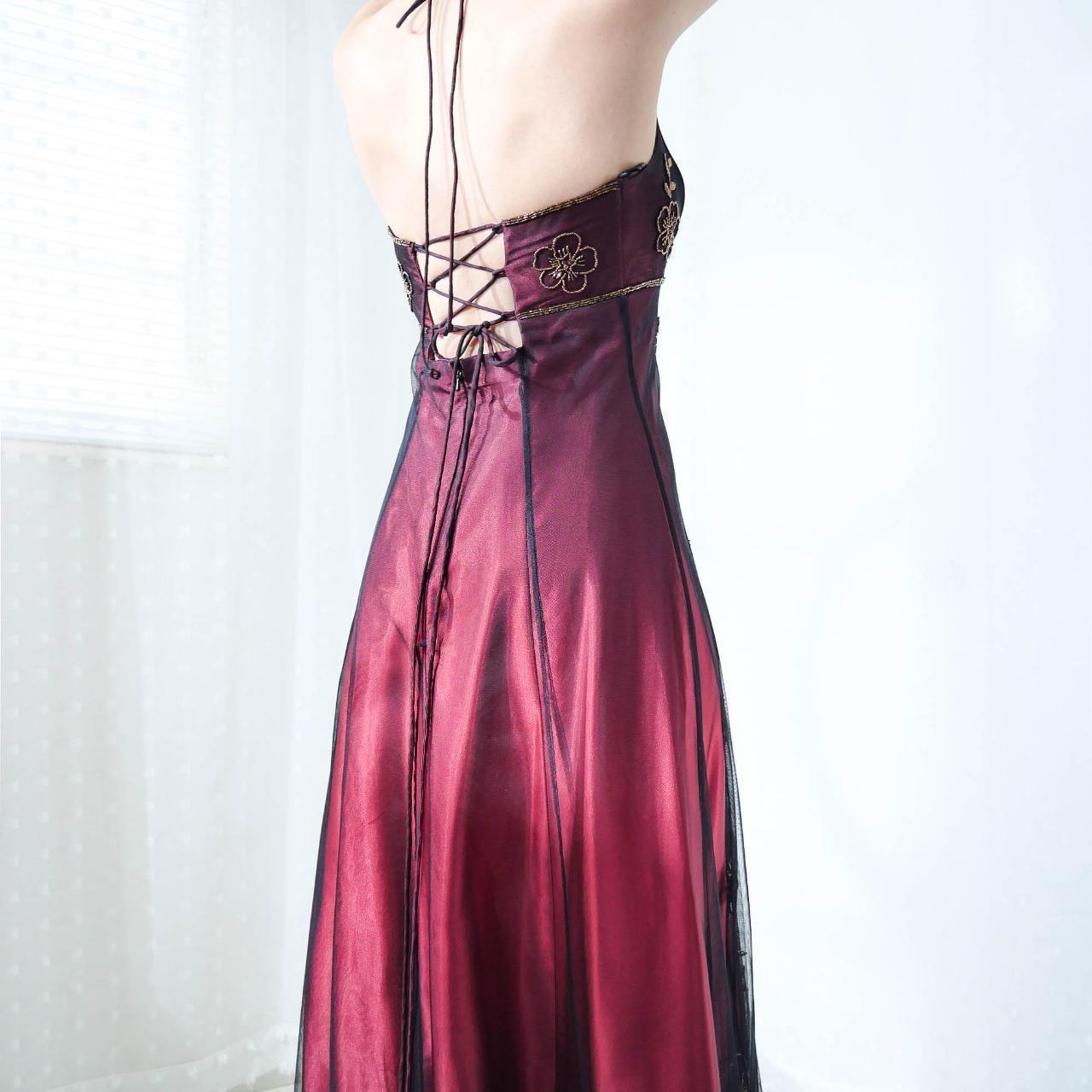 Robe de soirée longue en satin et tulle bordeaux à fleurs et perles exquises gh4294