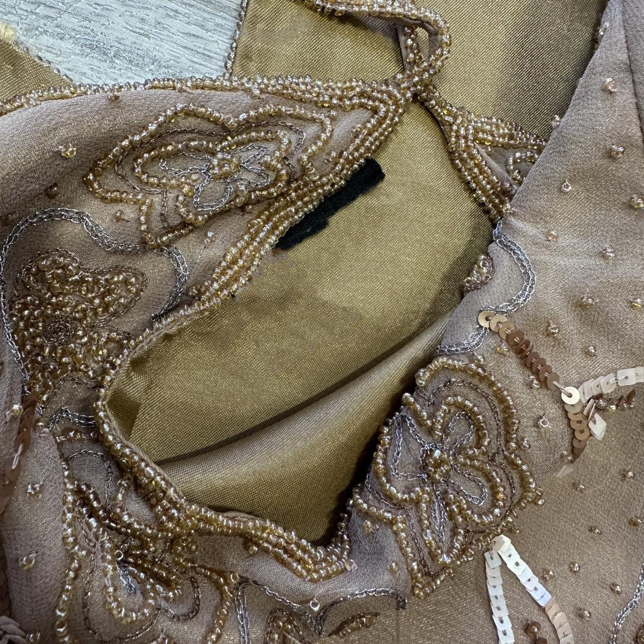 Robe de soirée longue en mousseline de soie, superbe robe de bal à paillettes florales, couleur marron doré, gh4284