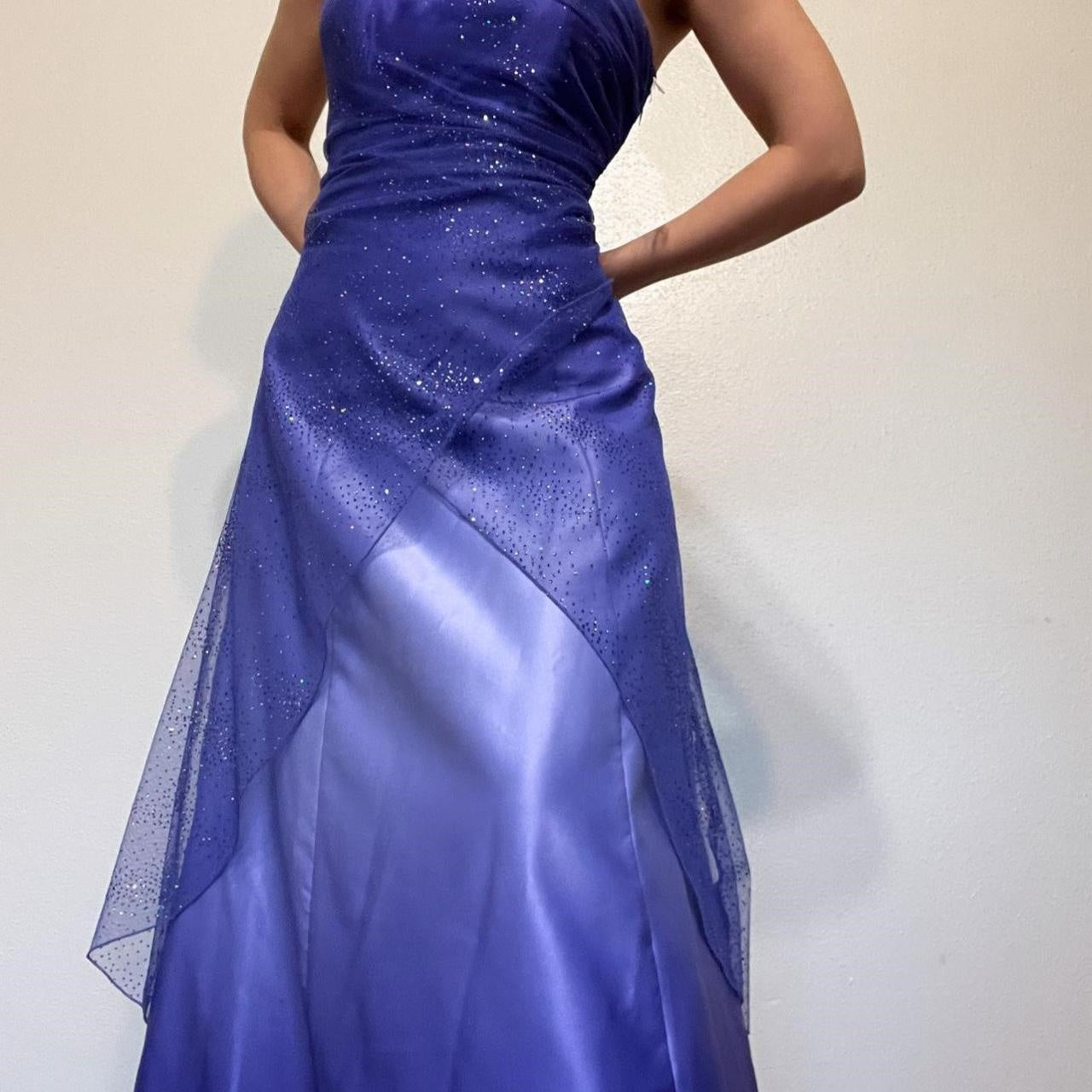 Girlhomeshops – Lila glänzendes, modisches, bodenlanges Ballkleid mit Farbverlauf und Tube-Top, Abschlussballkleid, gh5514