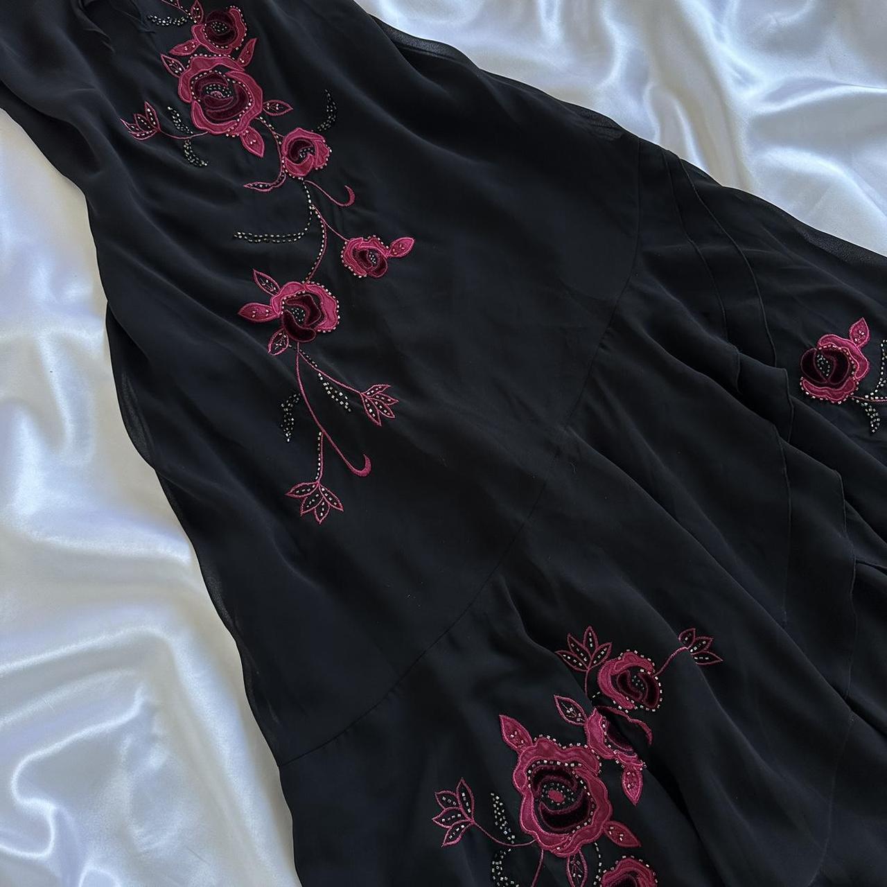 Robe de soirée longue en mousseline de soie, élégante et délicate, motif floral rose rouge, perlée, gh3691