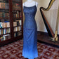 Girlhomeshops--Vintage blue grey gradient beaded sequined long chiffon prom dress gh5540