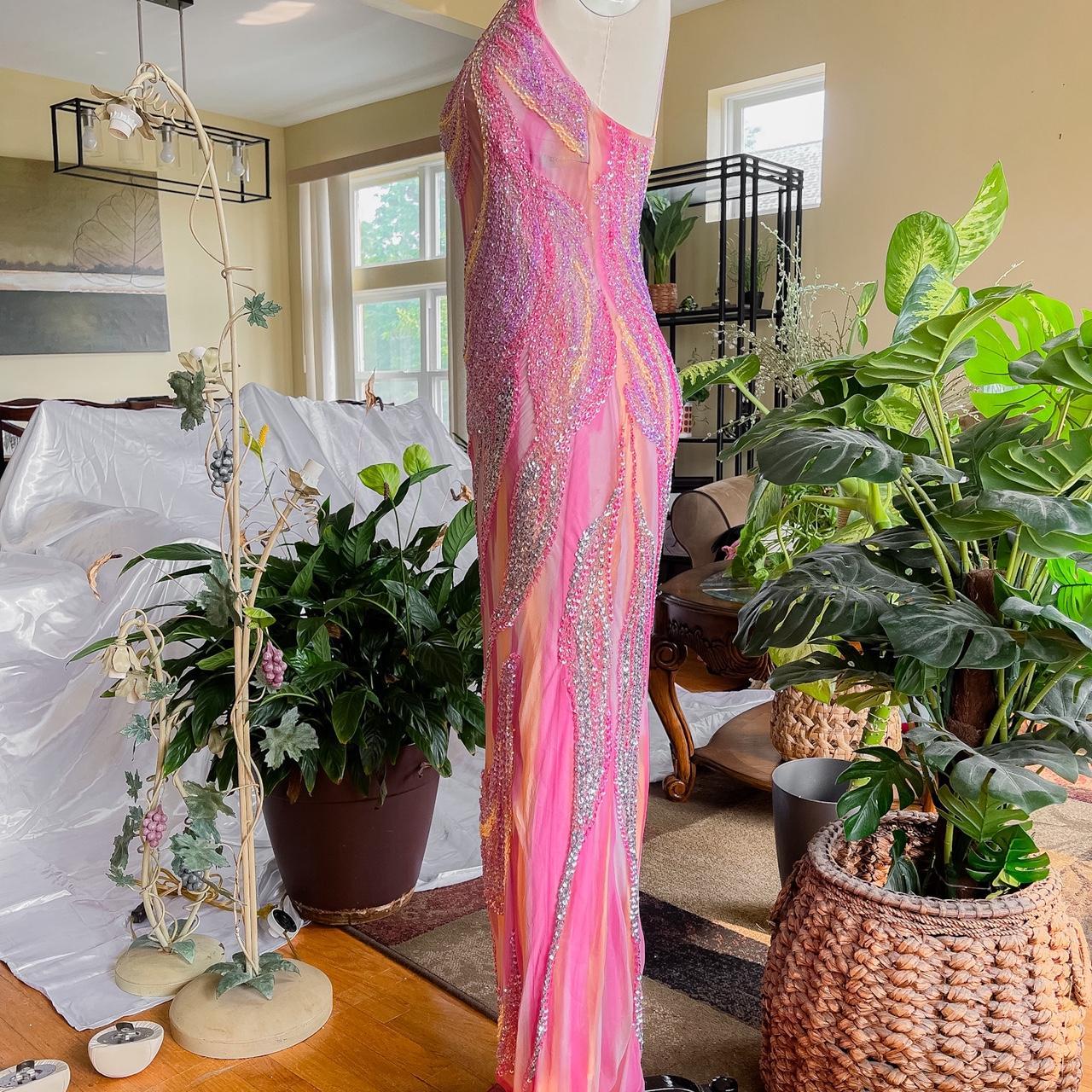 girlhomeshops--Cherry Blossom Pink Gradient Dress Exquisite Hand-beaded Sequined Floral Chiffon Long Prom Dress gh5592