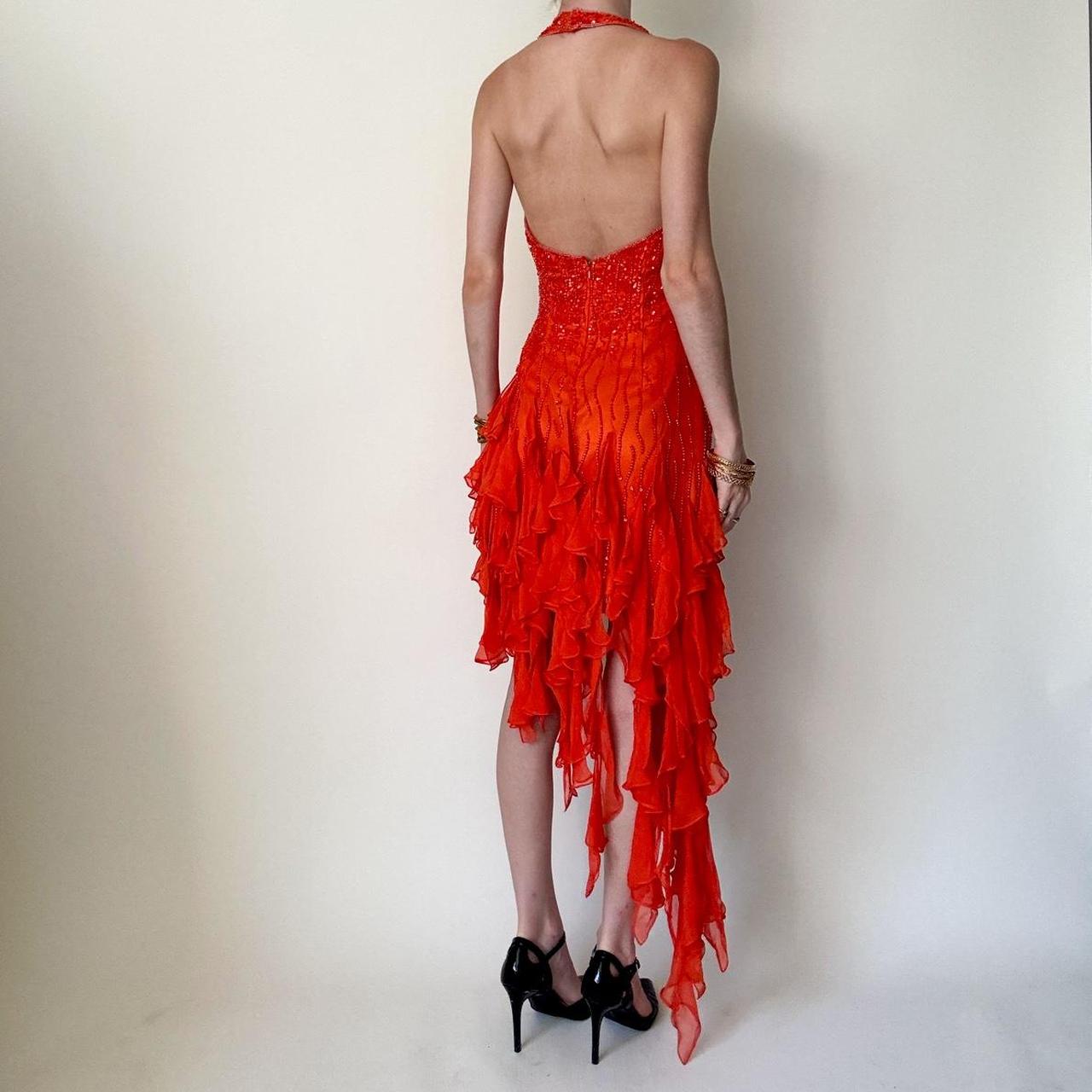Girlhomeshops-Orange Sequin Beaded Ruffle Chiffon Short/Mid-Length Homecoming Dress Dance Dress Party Dress gh5084