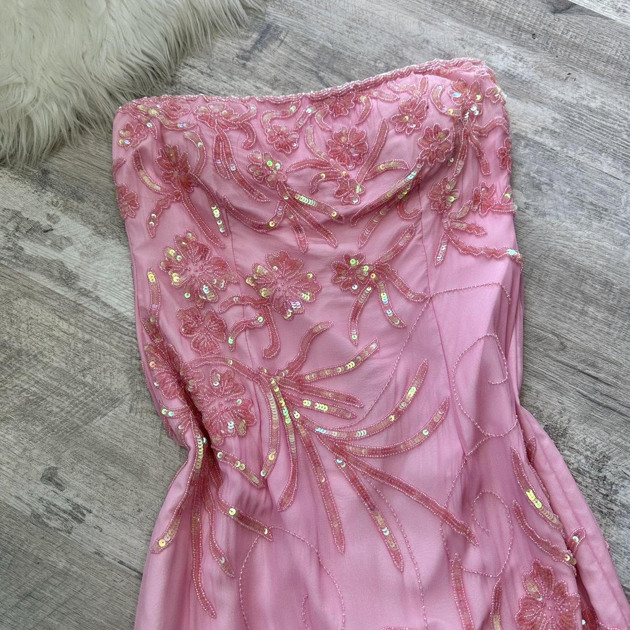 Robe longue fluide à paillettes florales, style Y2K, magnifique et rare, style sirène, rose clair, épaules dénudées, superbe robe de soirée, robe de bal, robe de retour, robe d'invité de mariage, gh4512