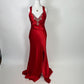 Robe de soirée longue en satin à bretelles spaghetti et perles, élégante et rouge, robe de bal fendue, robe de soirée, robe de soirée gh3542