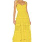 Yellow fashion elegant simple spaghetti strap long chiffon tiered ball gown evening dress party dress gh2788