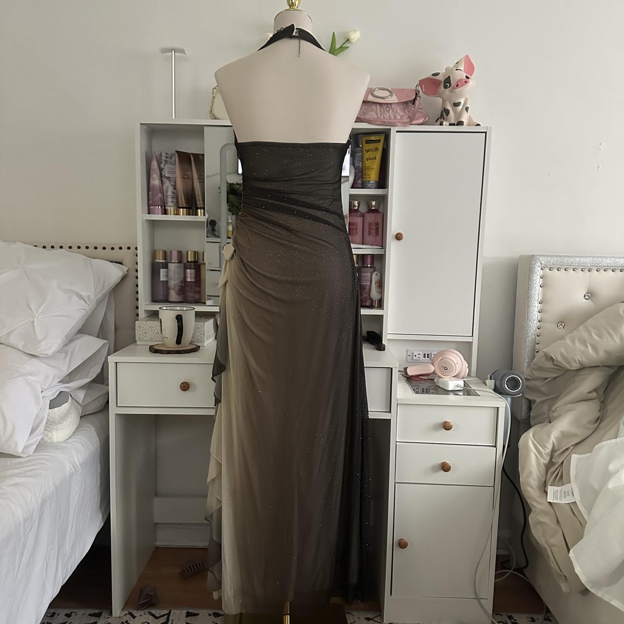 Brown and cream fashion gradient beautiful unique glitter maxi dress suspender vintage elegant long chiffon tulle ball gown evening dress party dress prom dress gh3880